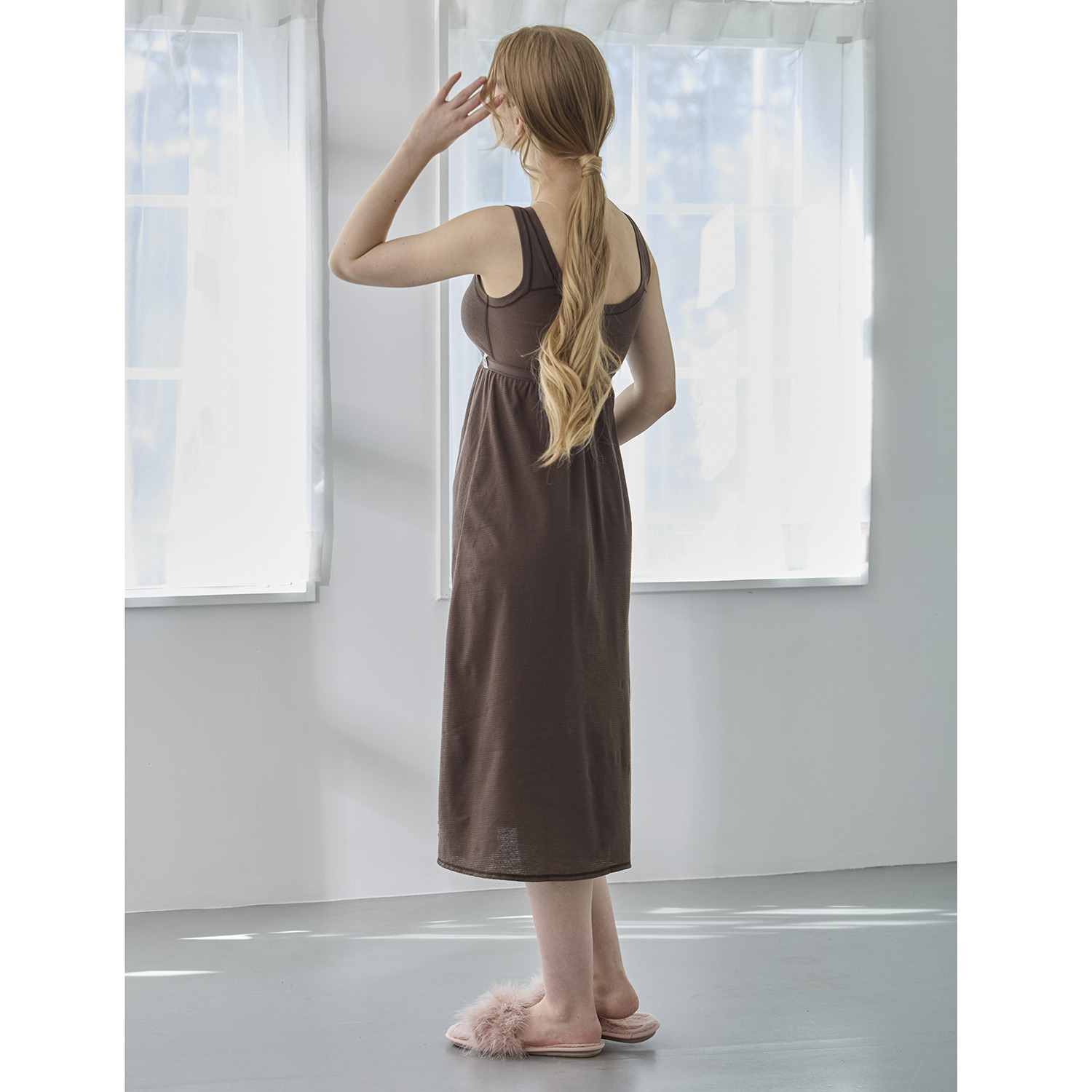 丸福ガーゼ 吸水速乾・抗菌防臭 オーガニックコットン混 カップ付ワンピース