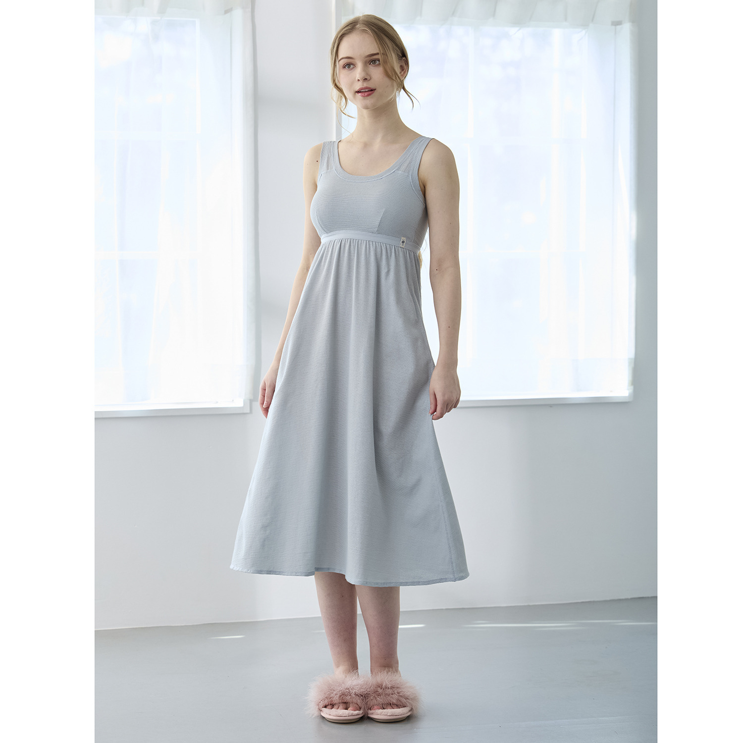 丸福ガーゼ 吸水速乾・抗菌防臭 オーガニックコットン混 カップ付ワンピース