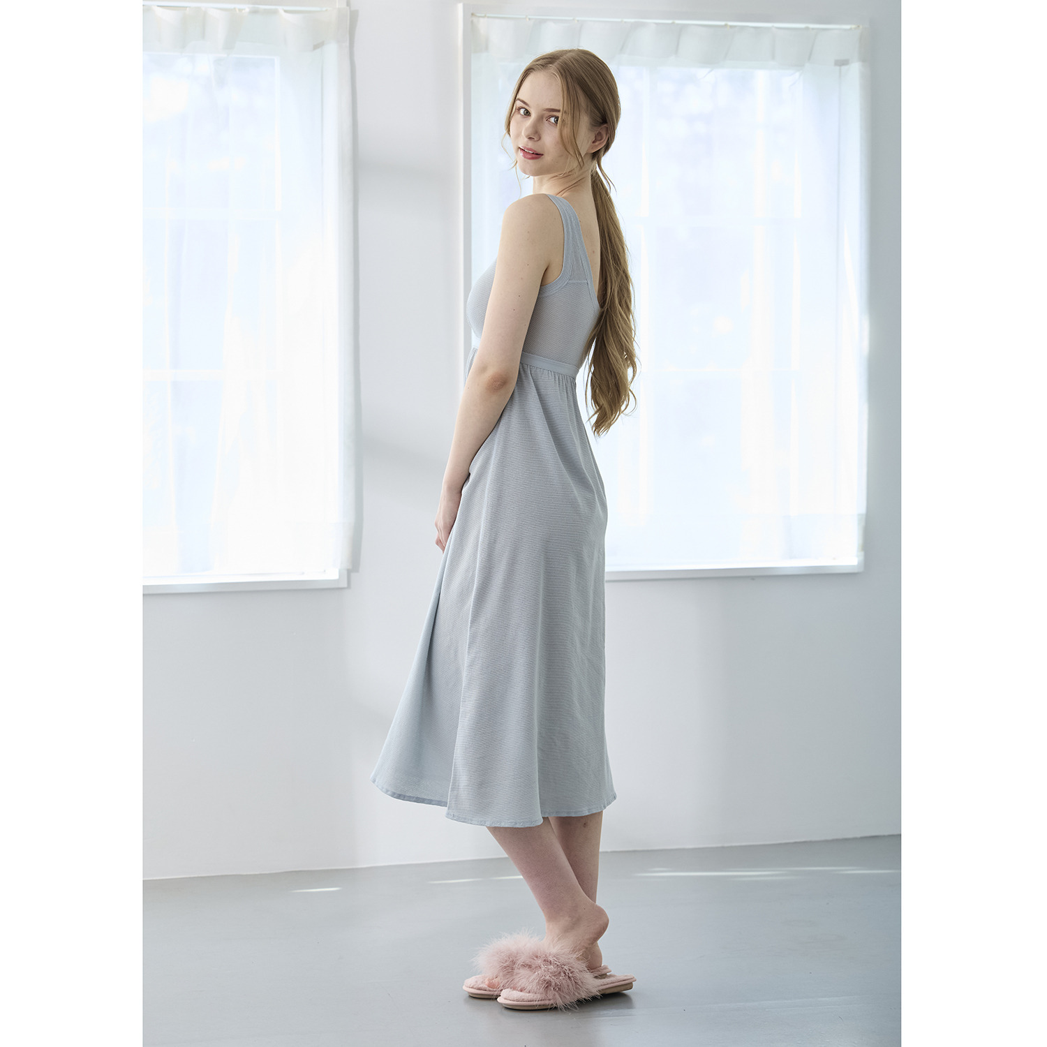 丸福ガーゼ 吸水速乾・抗菌防臭 オーガニックコットン混 カップ付ワンピース