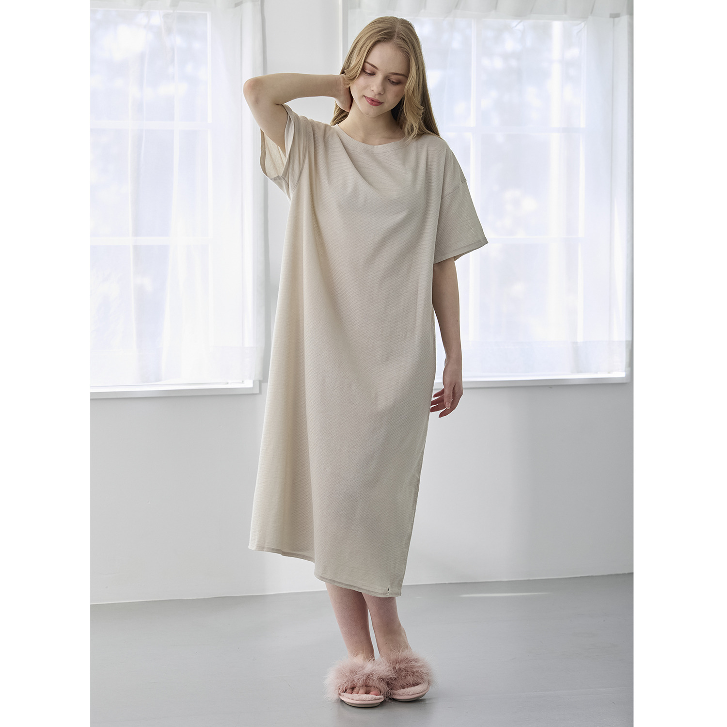 丸福ガーゼ 吸水速乾・抗菌防臭 オーガニックコットン混 半袖ワンピース