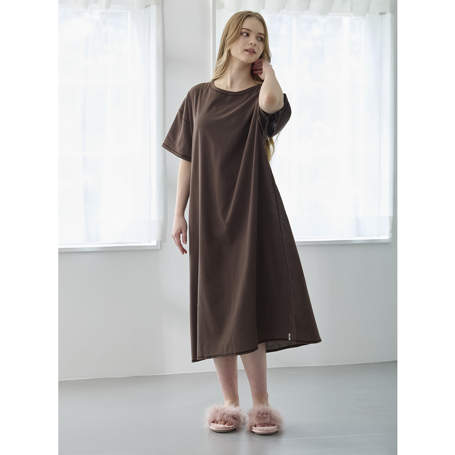 丸福ガーゼ 吸水速乾・抗菌防臭 オーガニックコットン混 半袖ワンピース