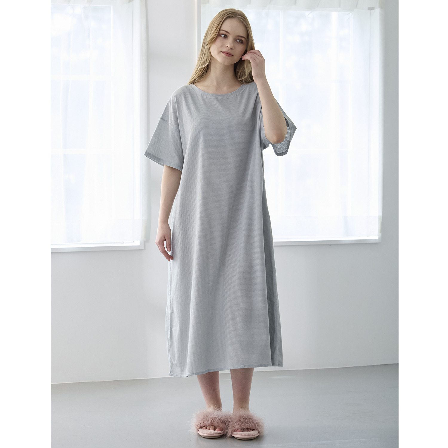 丸福ガーゼ 吸水速乾・抗菌防臭 オーガニックコットン混 半袖ワンピース