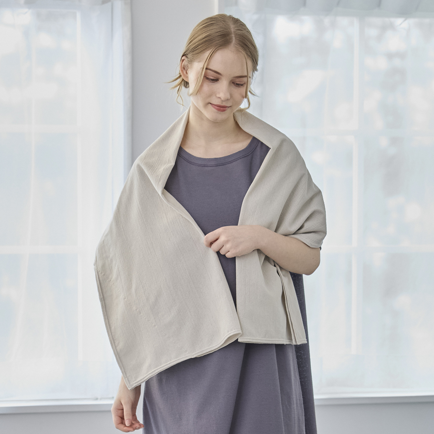 丸福ガーゼ 吸水速乾・抗菌防臭 オーガニックコットン混 ストールボレロ