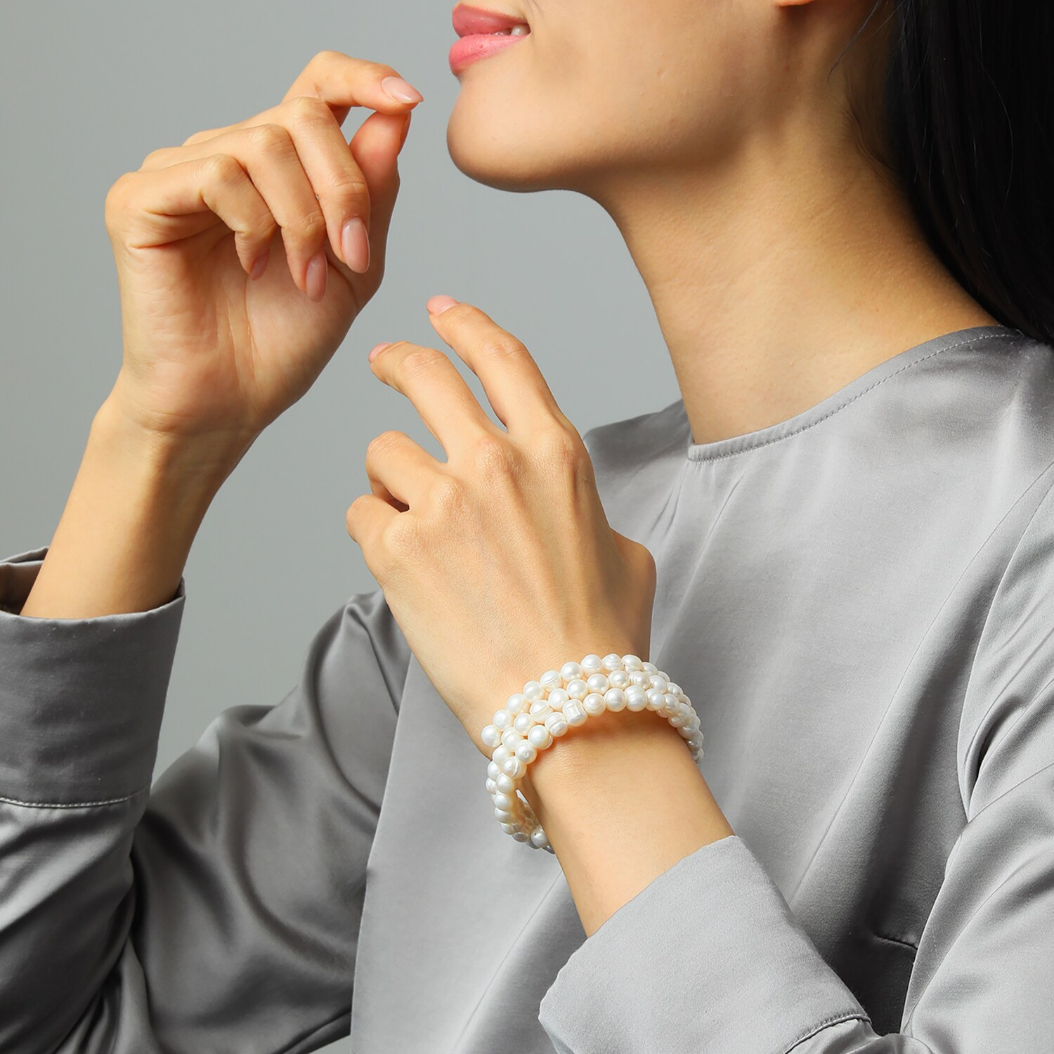 淡水パール ３連 フレキシブル ボリュームバングル