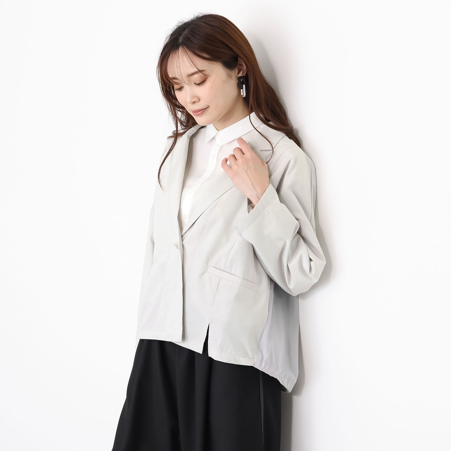 ヨウゾウカタブキ モードエアリー タフタコンビ テーラードカラー ジャケット