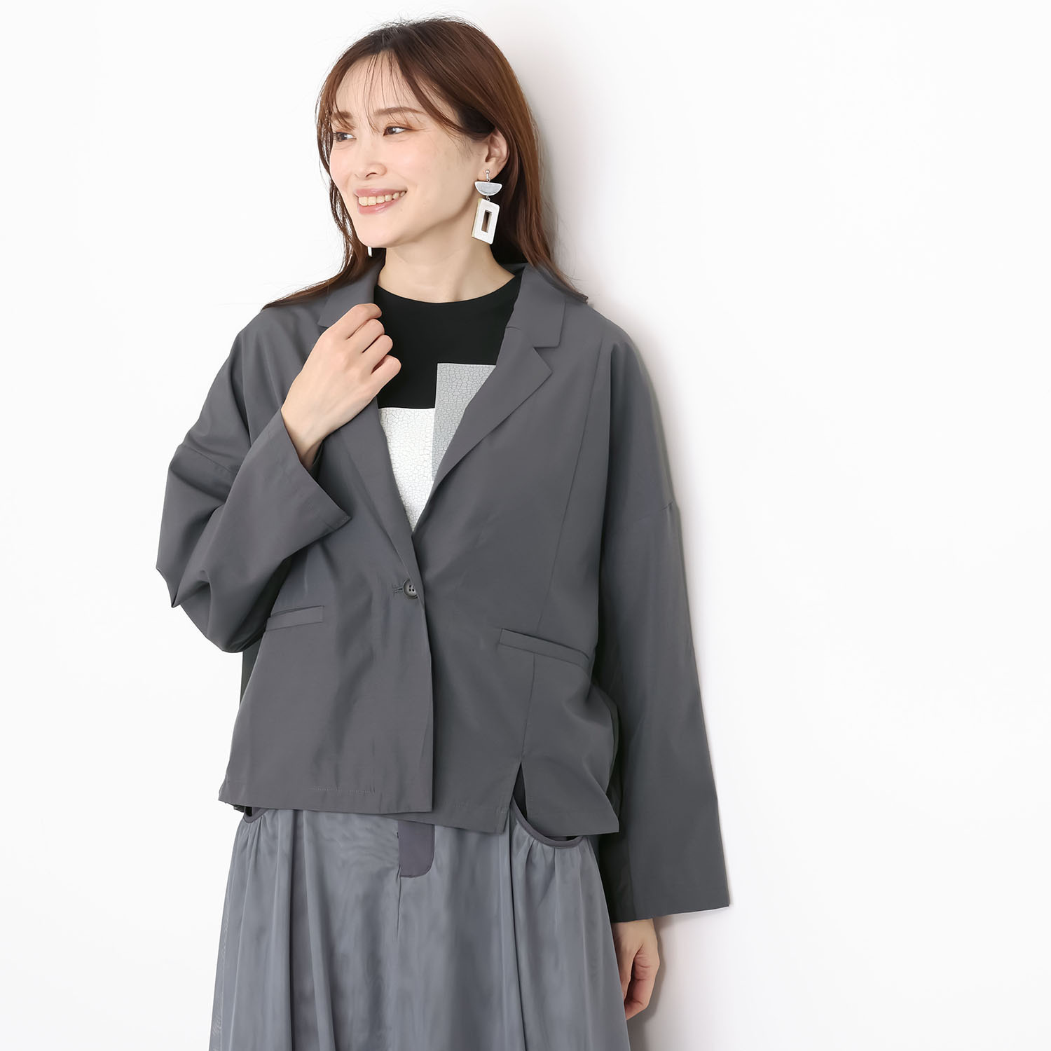 ヨウゾウカタブキ モードエアリー タフタコンビ テーラードカラー ジャケット