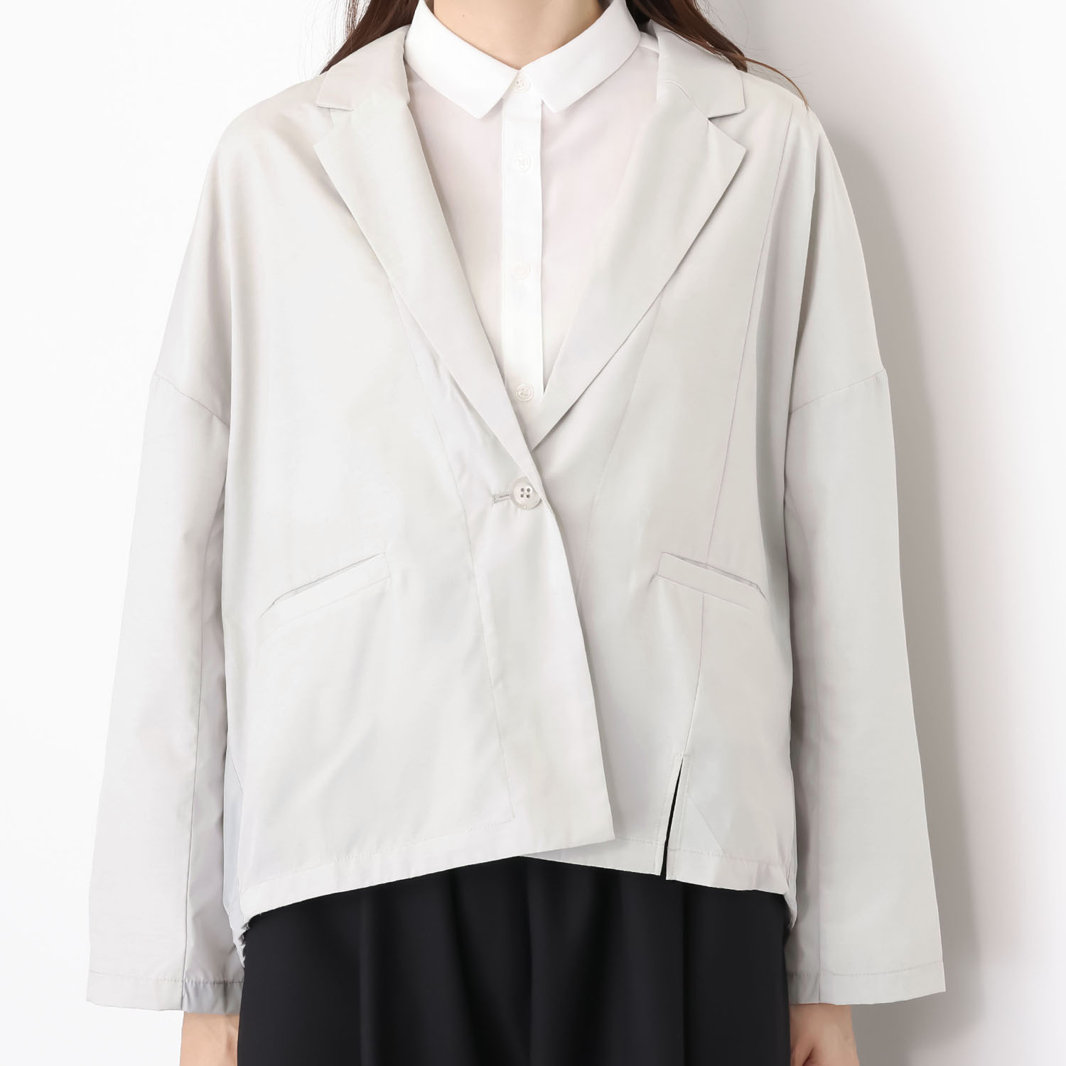 ヨウゾウカタブキ モードエアリー タフタコンビ テーラードカラー ジャケット