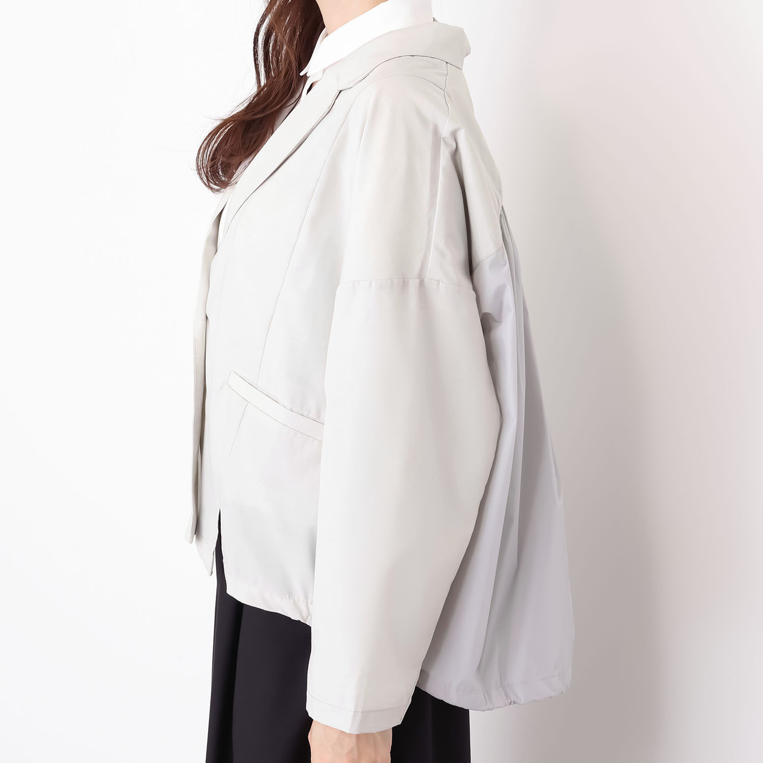 ヨウゾウカタブキ モードエアリー タフタコンビ テーラードカラー ジャケット