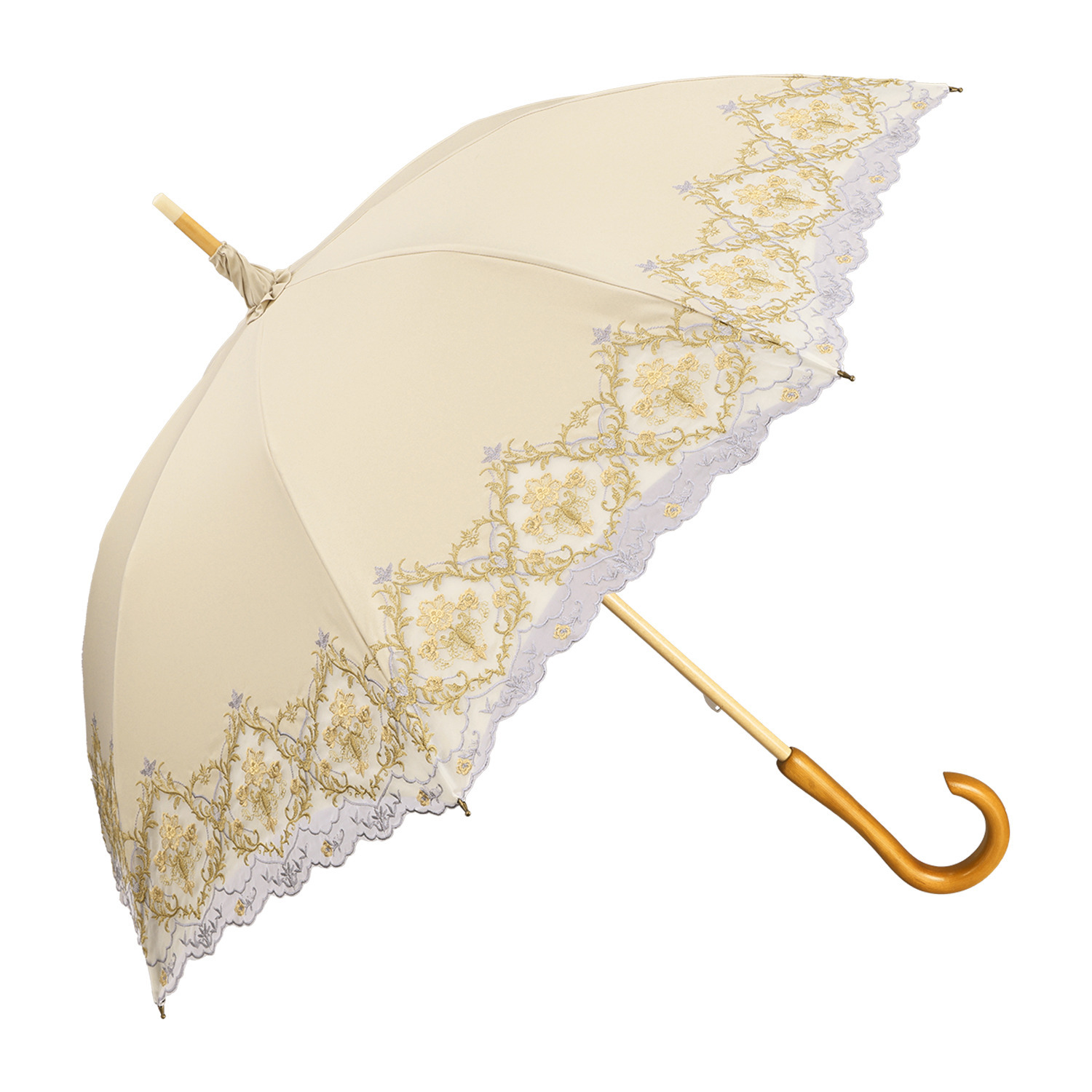 シノワズリーモダン 女優日傘 ダマスク カットワーク刺しゅう かわず張り 晴雨兼用長傘