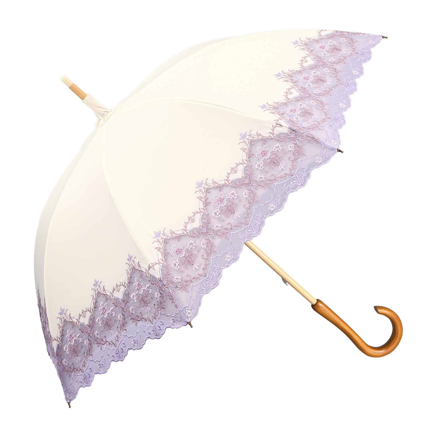 シノワズリーモダン 女優日傘 ダマスク カットワーク刺しゅう かわず張り 晴雨兼用長傘