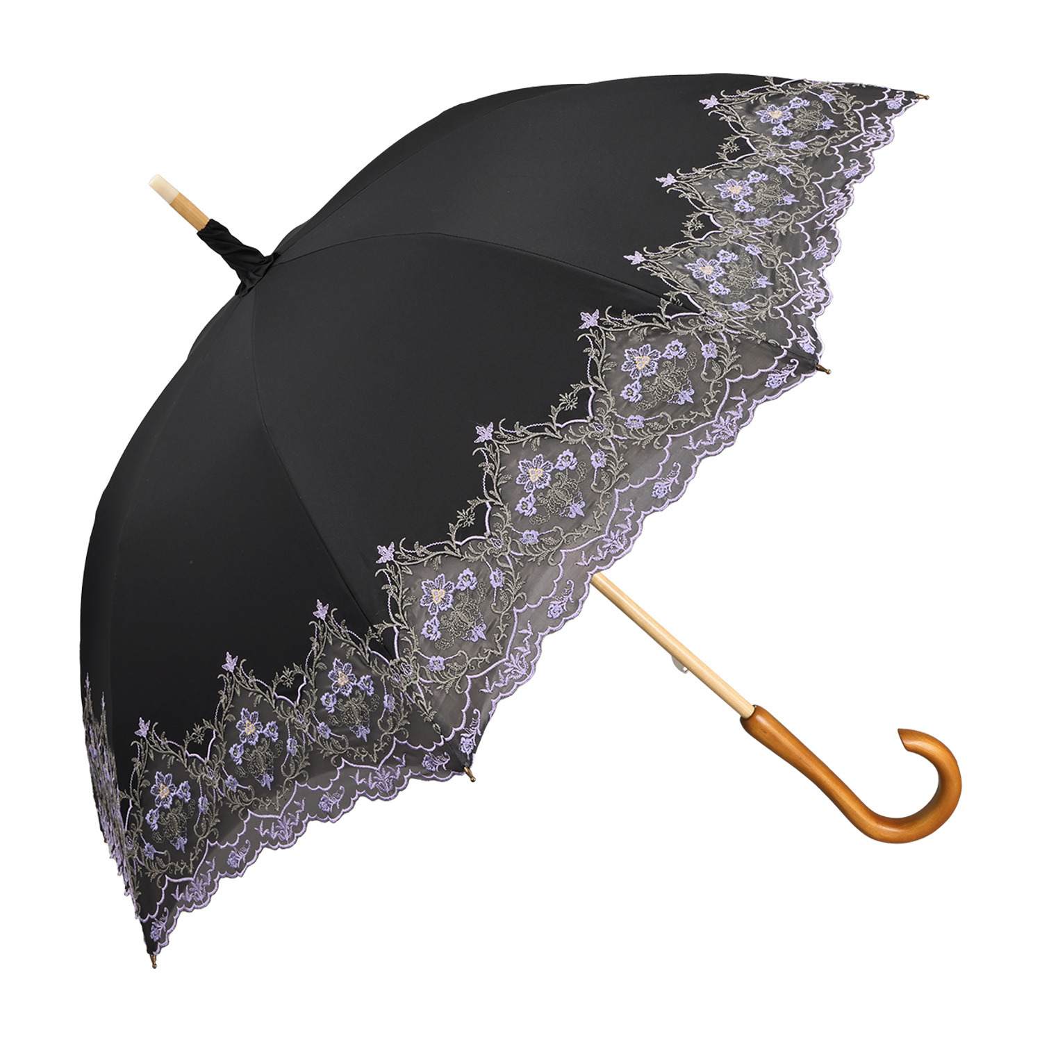 シノワズリーモダン 女優日傘 ダマスク カットワーク刺しゅう かわず張り 晴雨兼用長傘