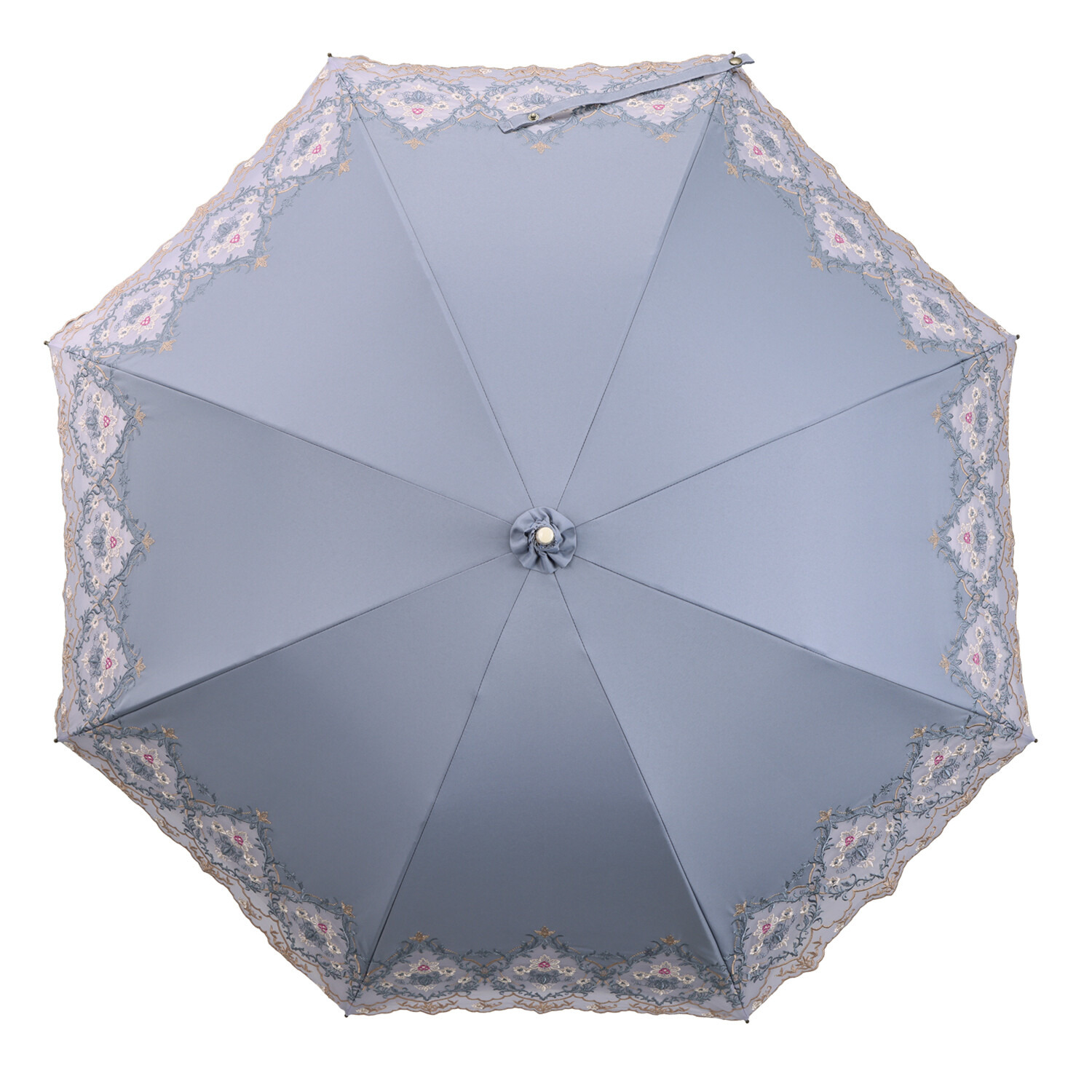 シノワズリーモダン 女優日傘 ダマスク カットワーク刺しゅう かわず張り 晴雨兼用長傘