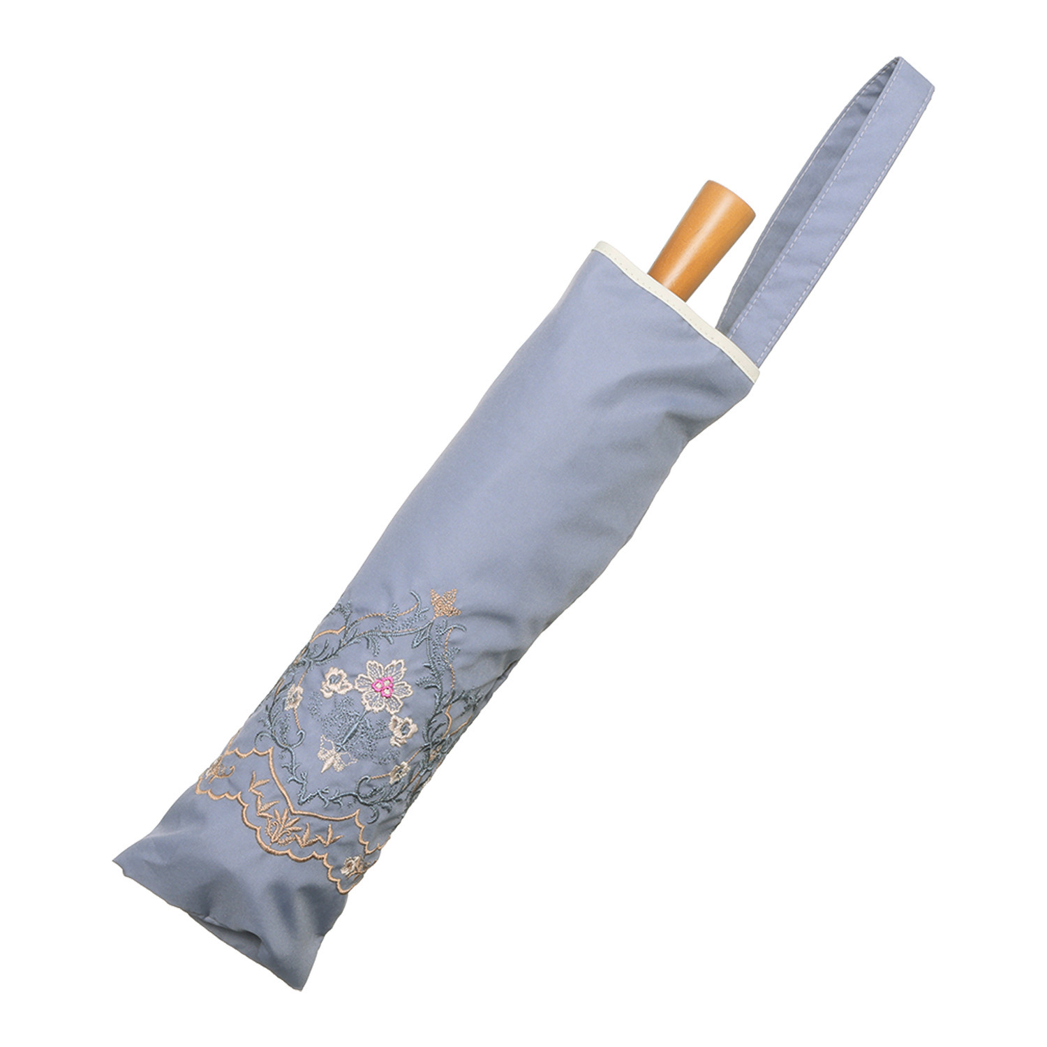 シノワズリーモダン 女優日傘 ダマスク カットワーク刺しゅう かわず張り　晴雨兼用 ショート折りたたみ傘