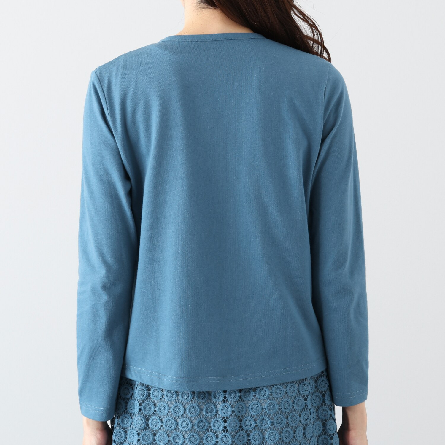 メゾン馬里邑 オーナメント カットワークレース 異素材切替カーディガン