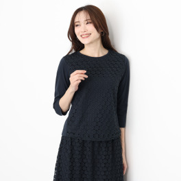 メゾン馬里邑 オーナメント カットワークレース 異素材切替プルオーバー