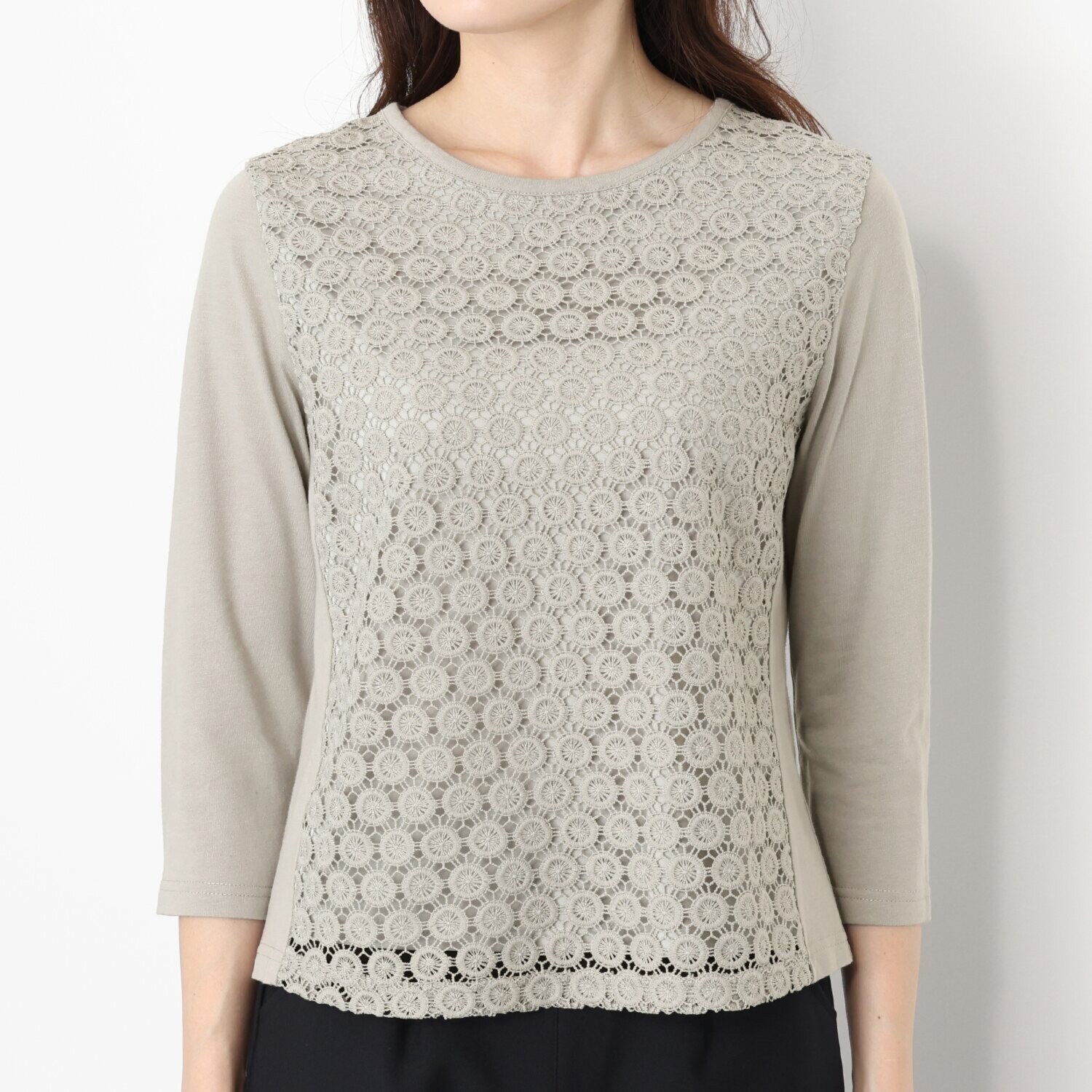 メゾン馬里邑 オーナメント カットワークレース 異素材切替プルオーバー