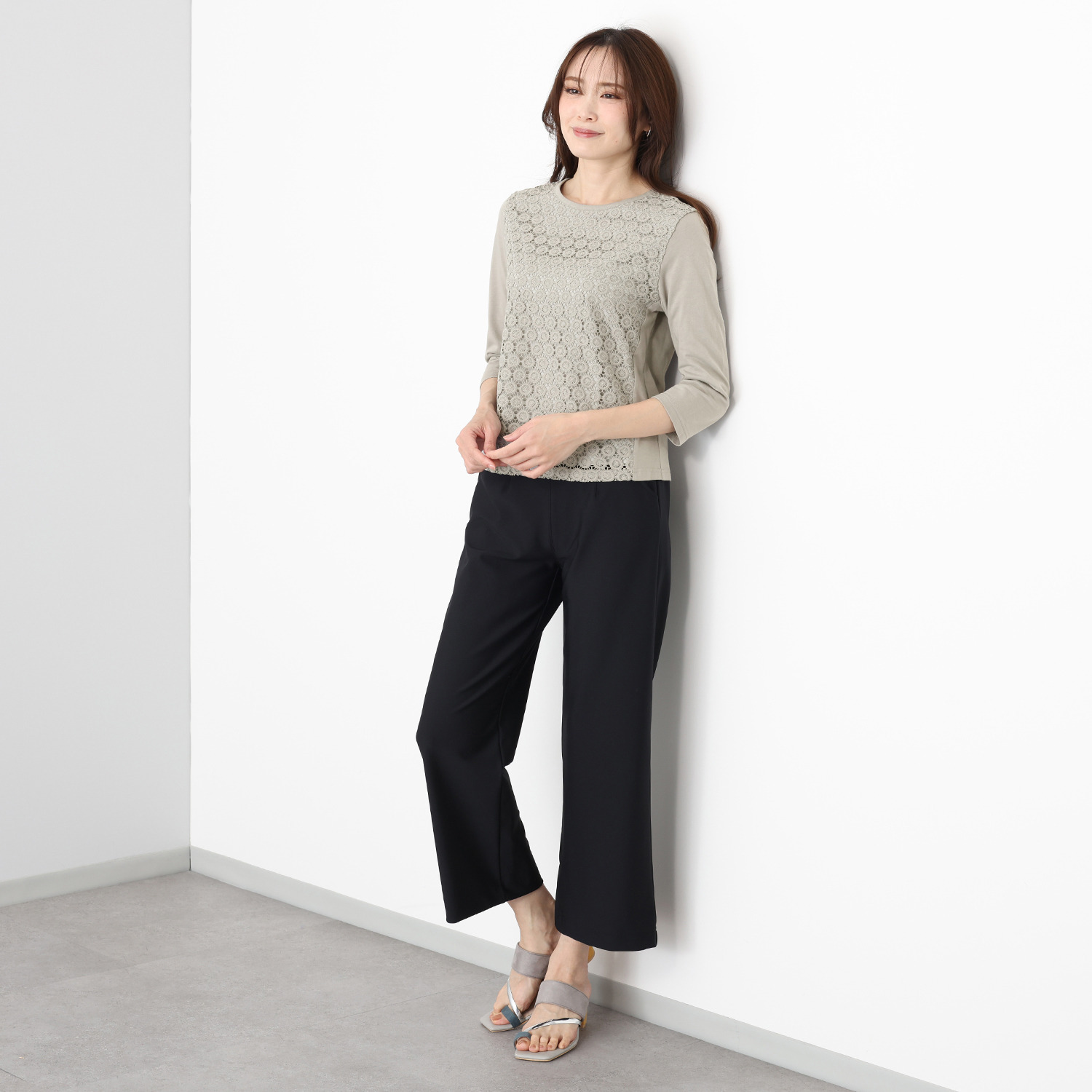 メゾン馬里邑 オーナメント カットワークレース 異素材切替プルオーバー