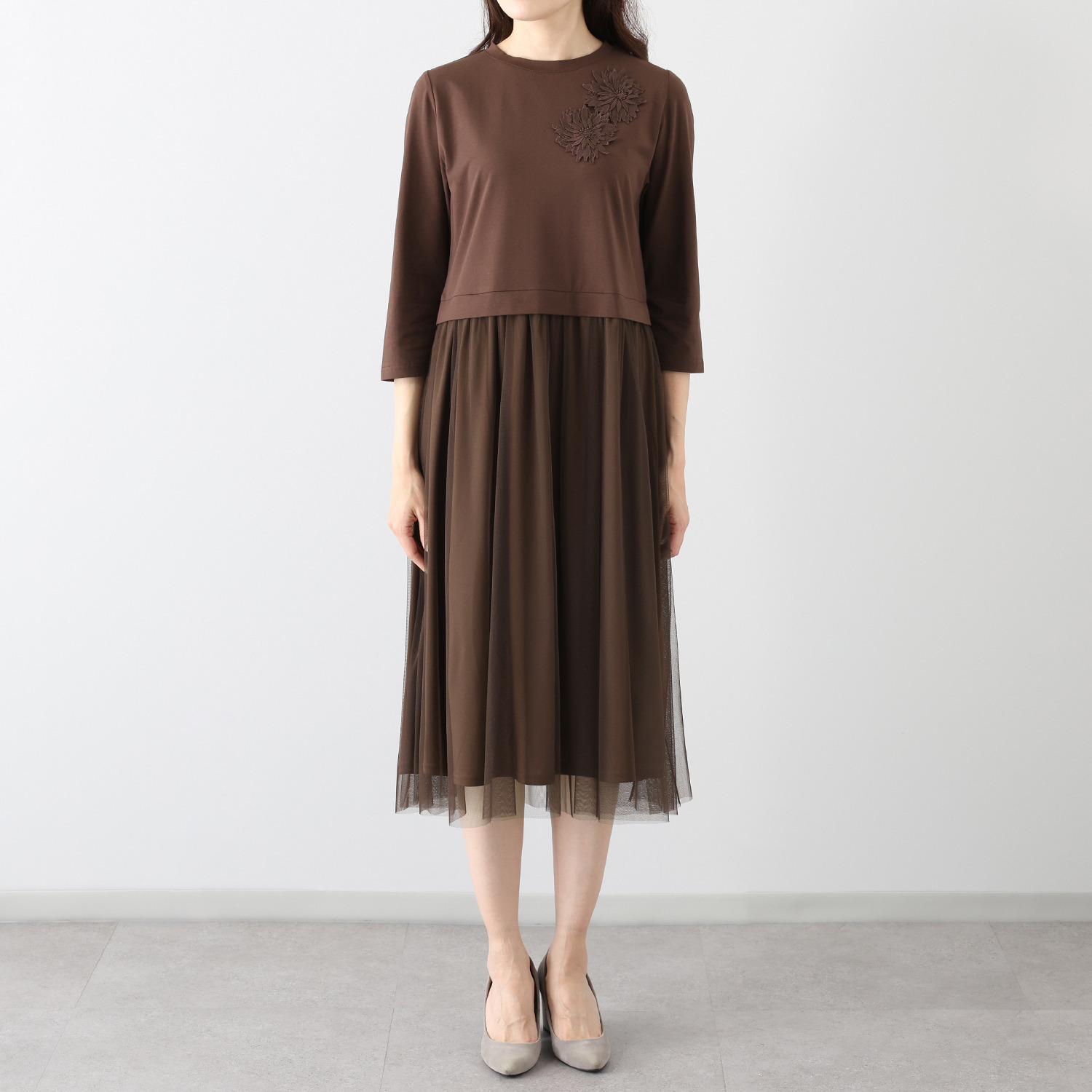 メゾン馬里邑 異素材ミックス 切替ワンピース