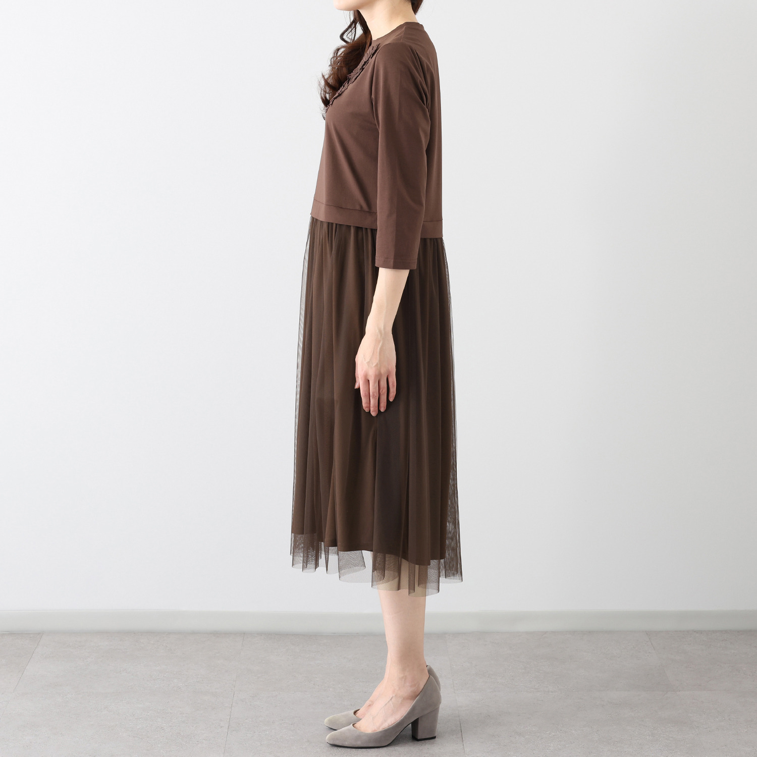 メゾン馬里邑 異素材ミックス 切替ワンピース