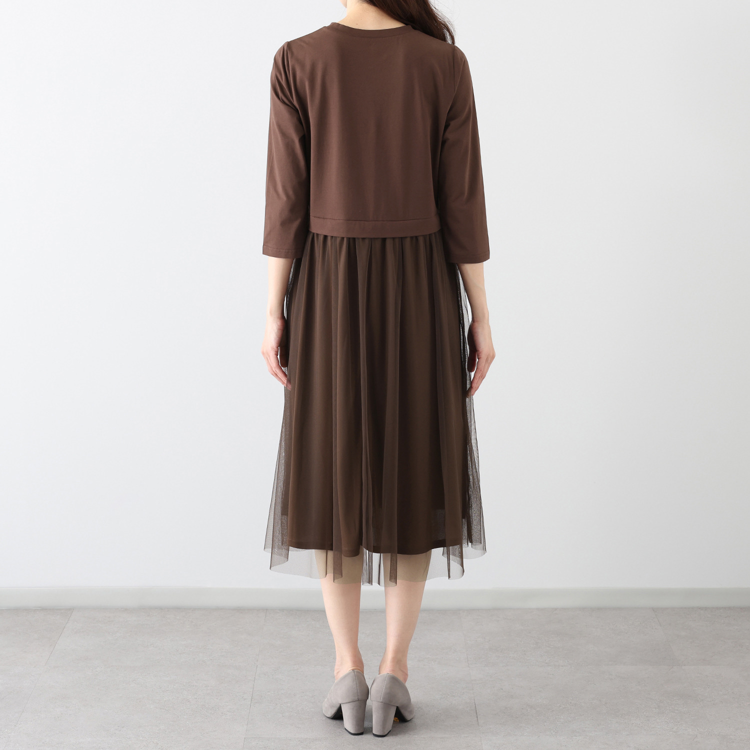 メゾン馬里邑 異素材ミックス 切替ワンピース