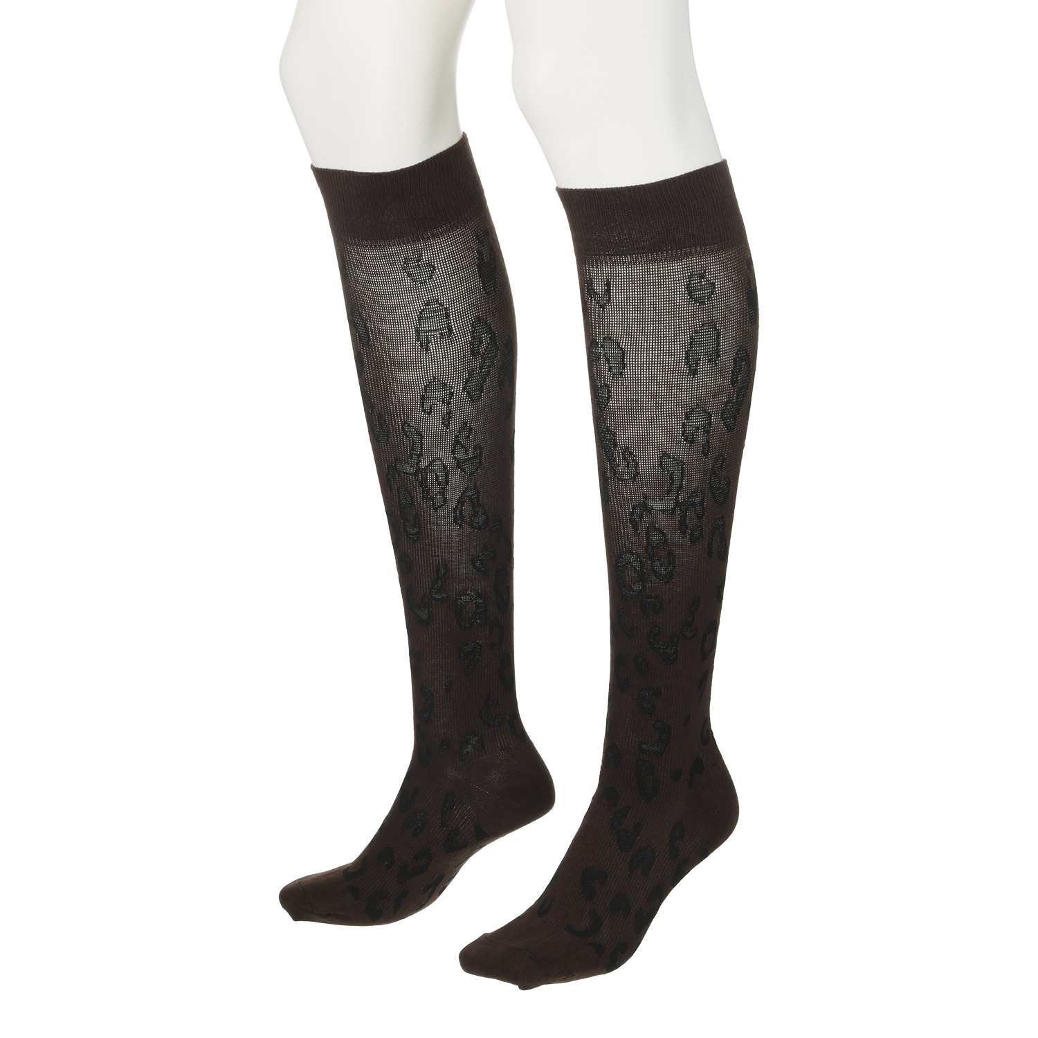 メディカルステイフィット 段階式着圧１４０デニール 綿混レオパード ハイソックス２足セット