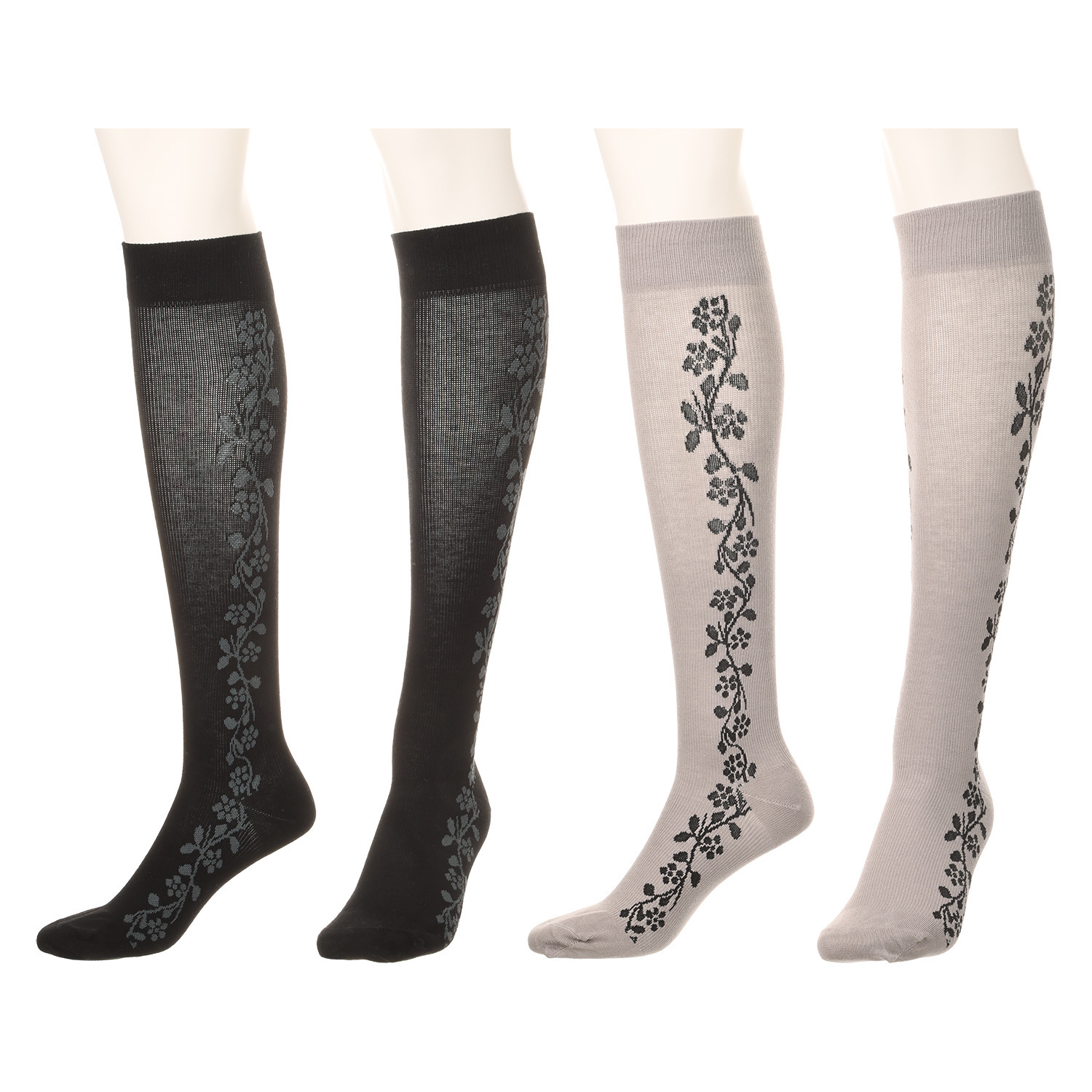 メディカルステイフィット ありがとう２３周年！！ 段階式着圧１４０デニール 綿混フローラル ハイソックス２足セット