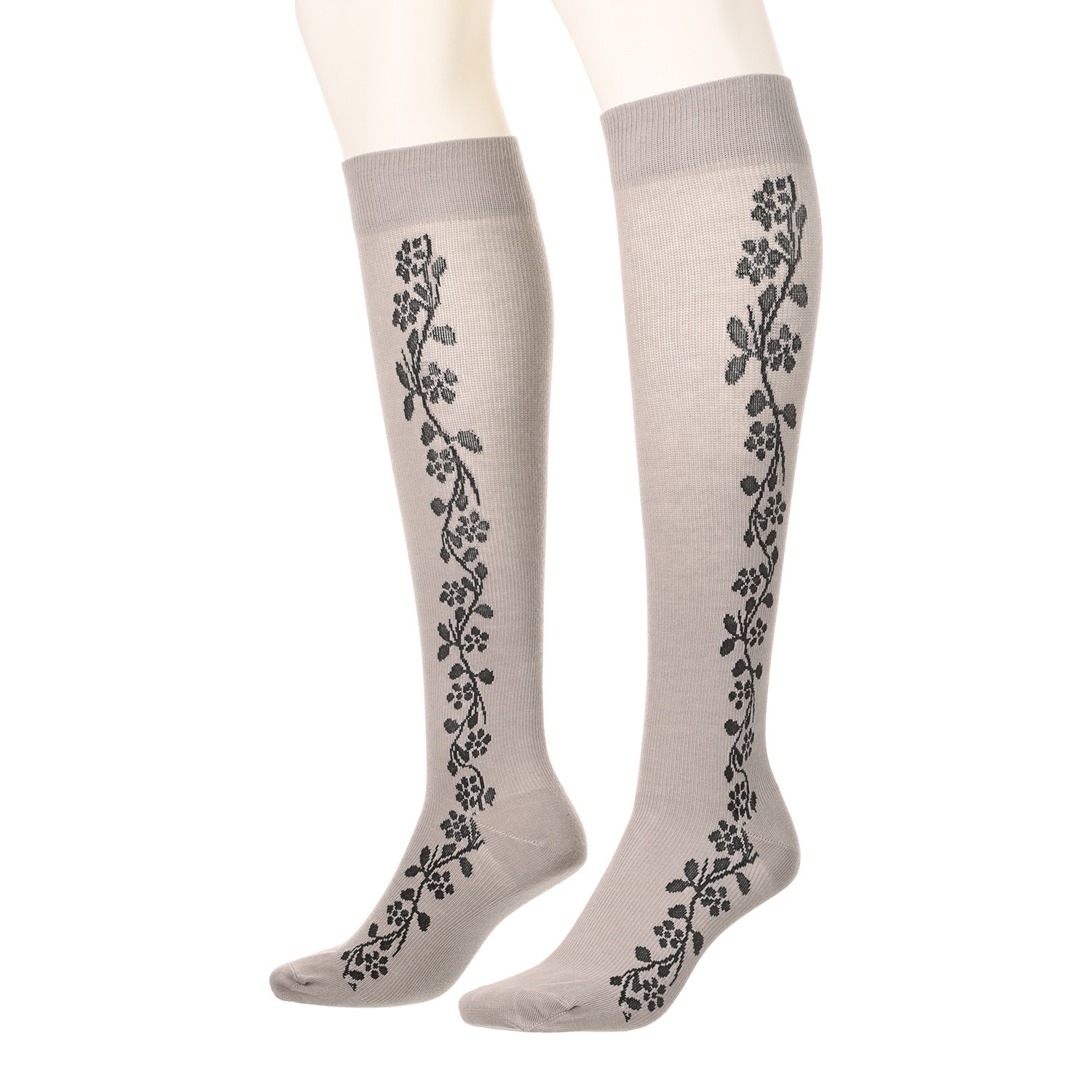 メディカルステイフィット ありがとう２３周年！！ 段階式着圧１４０デニール 綿混フローラル ハイソックス２足セット