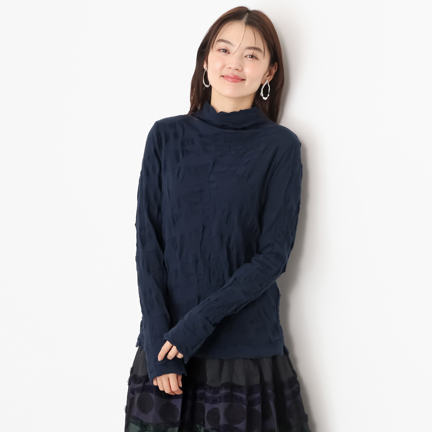 ナインティーン　ブルーム 尾州産ジャガード ボトルネックプルオーバー