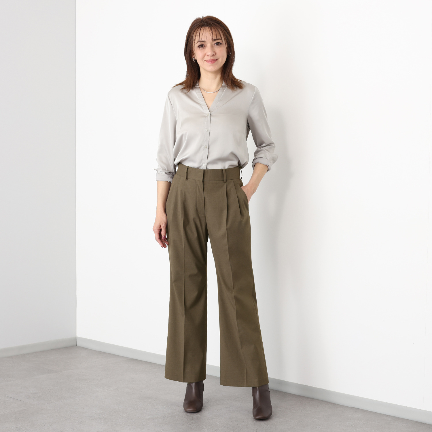 パンタパンタローニ なめらかフランネル調 スタイルアップ ２タックパンツ