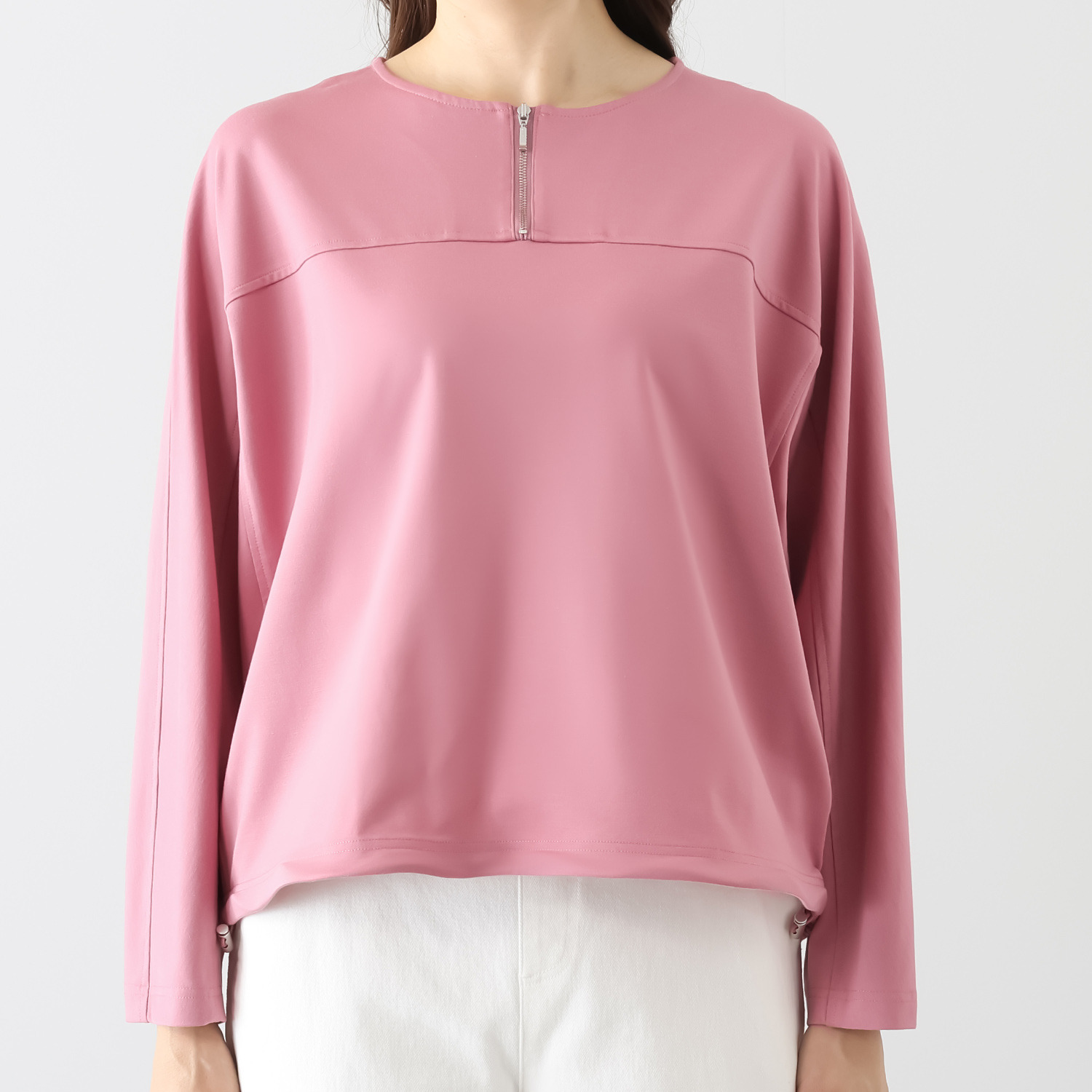 シーン ジップアクセント やわらか肌触り ドルマンスリーブトップス