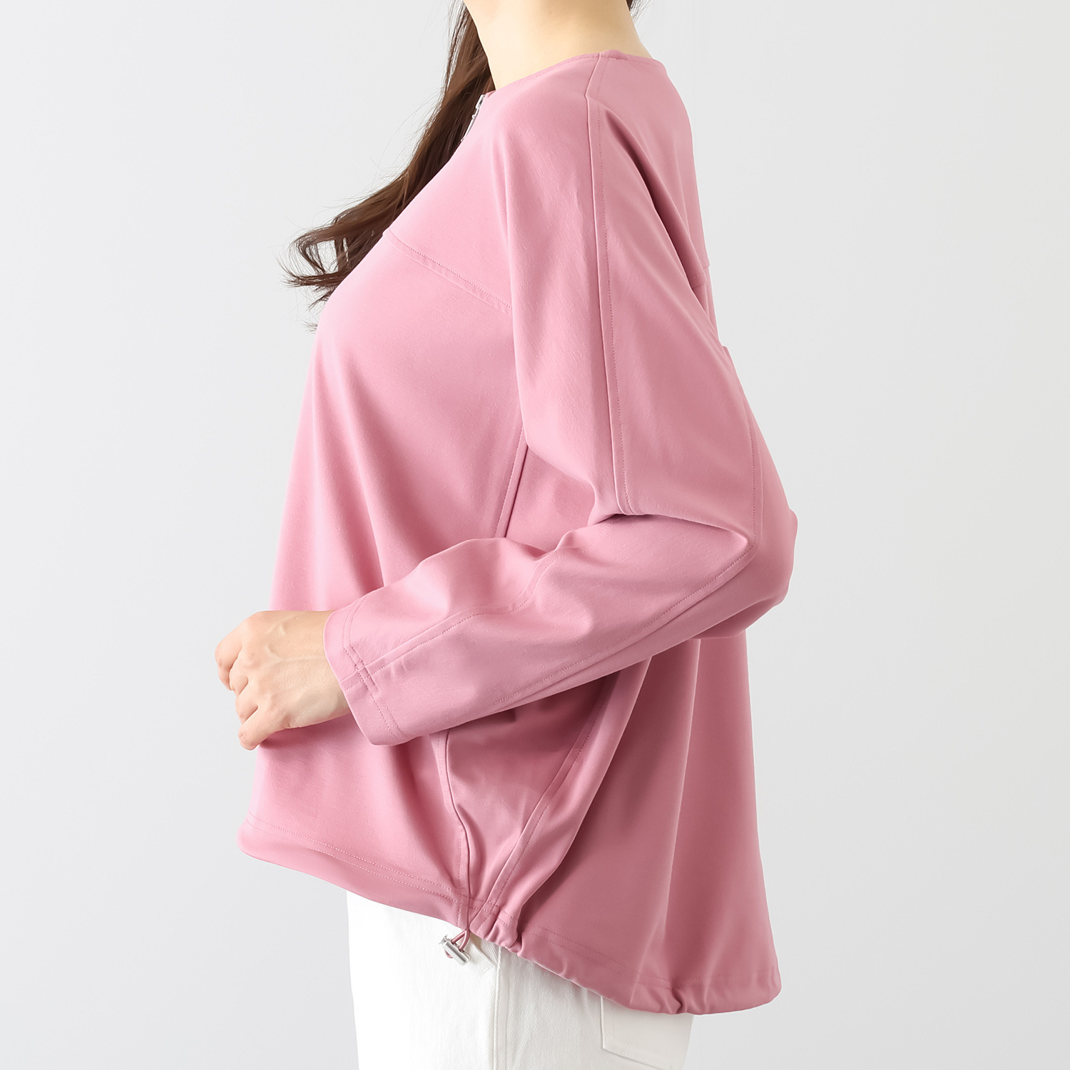 シーン ジップアクセント やわらか肌触り ドルマンスリーブトップス