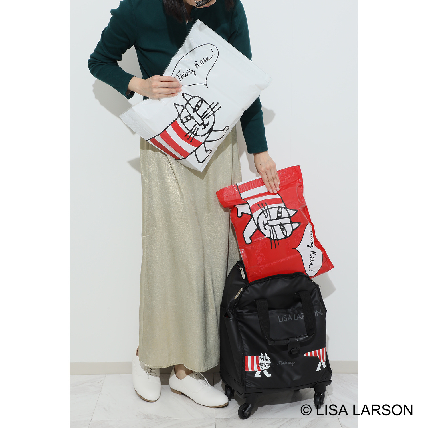ハピタス× リサ・ラーソン はっ水・軽量 マイキーデザイン ソフトキャリー ＜圧縮袋２枚付＞