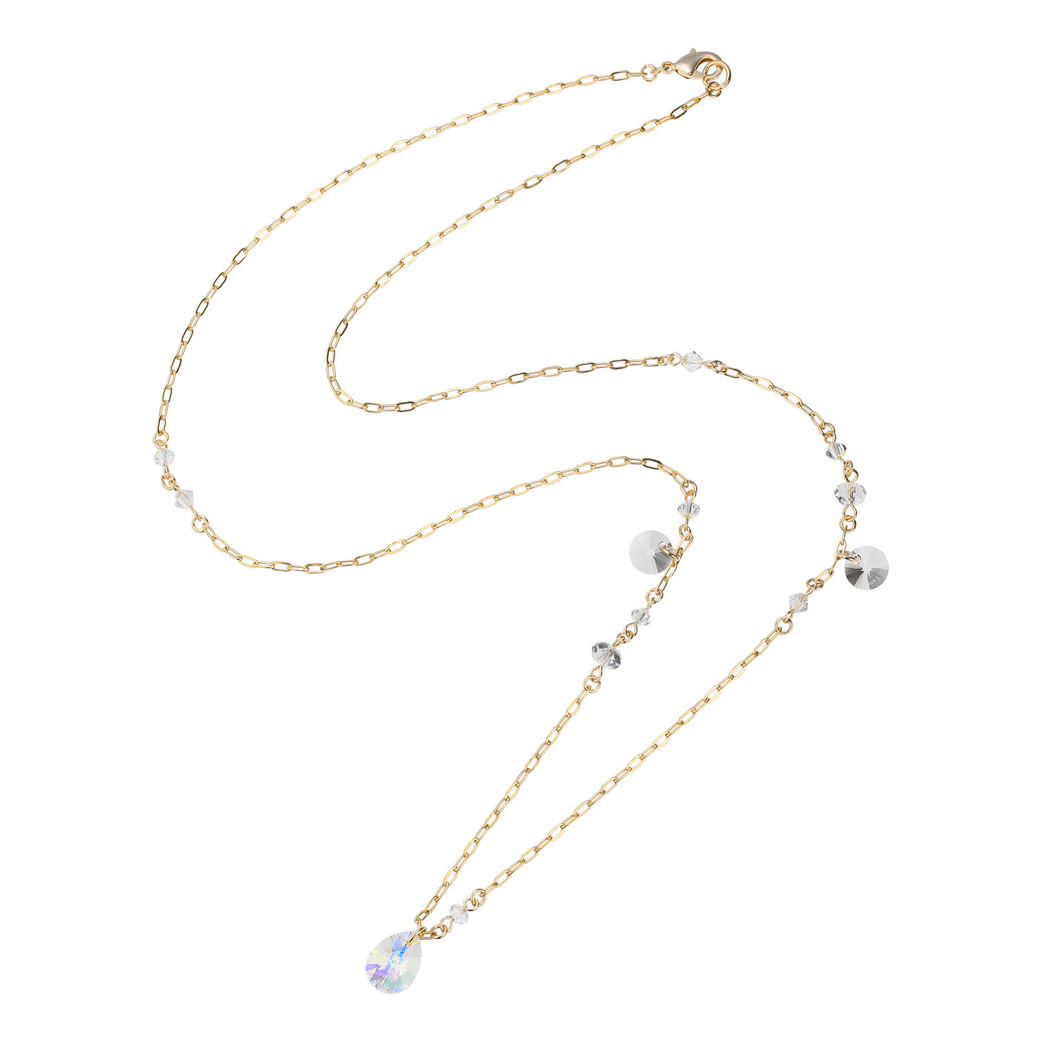 キラキラギフト バイ　アビステ ステンレス クリスタルガラス キラキラドロップ ロングネックレス