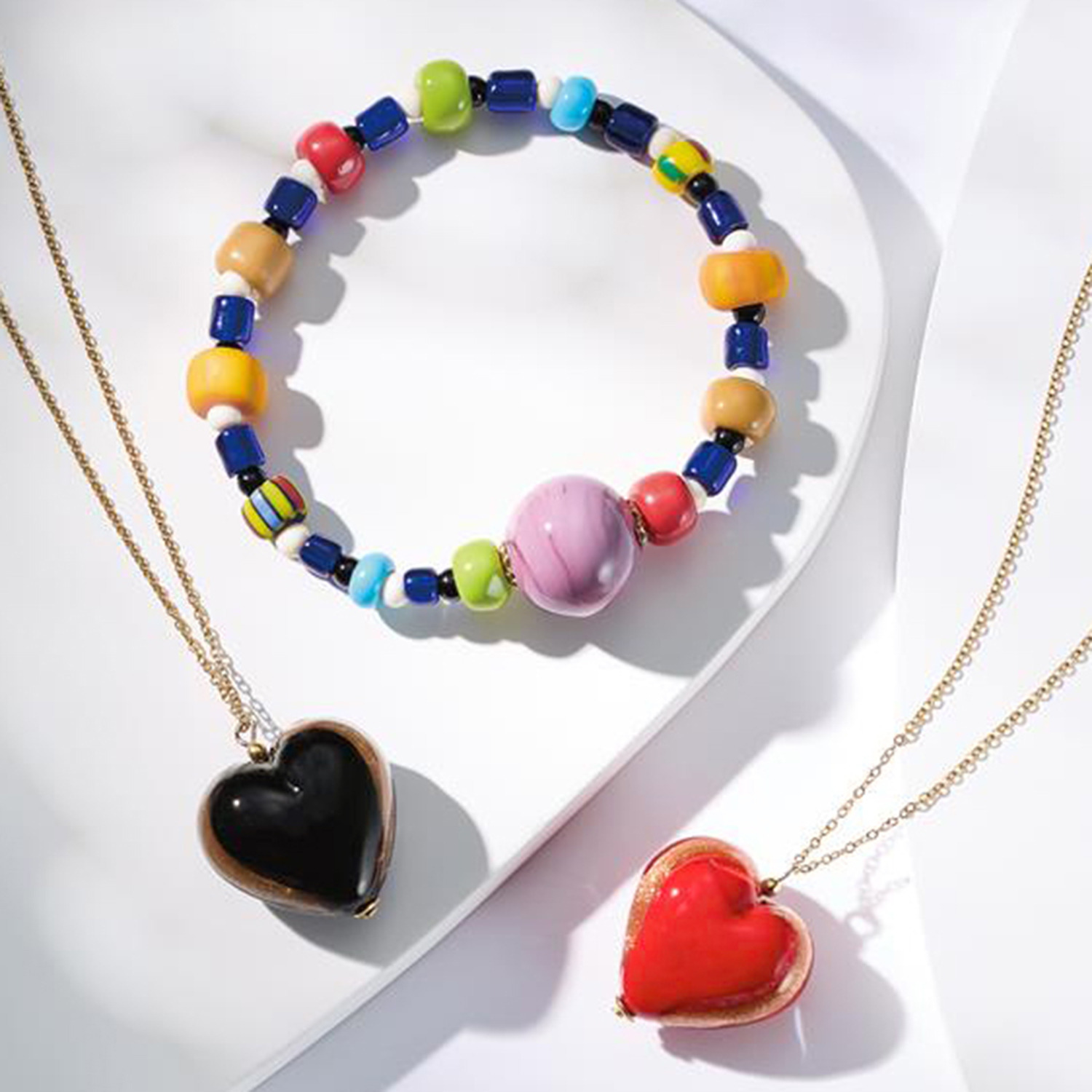 ラグーナ ステンレス ベネチアンガラス ハートモティーフ ロングペンダント