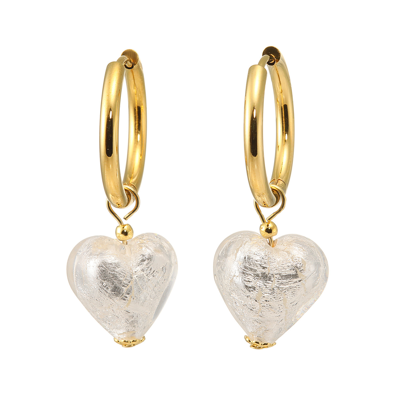 ラグーナ ステンレス ベネチアンガラス ハートチャーム付 フープイヤリング／ピアス 