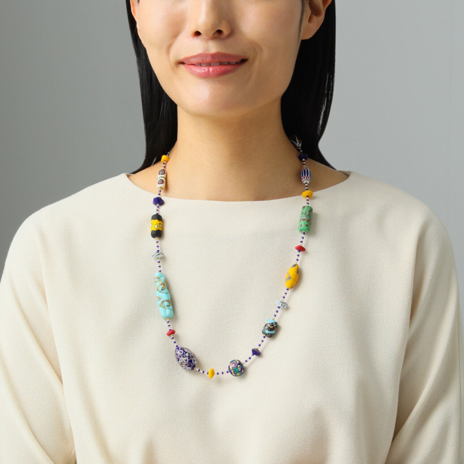 ラグーナ ベネチアンガラス マルチシェイプ ロングネックレス