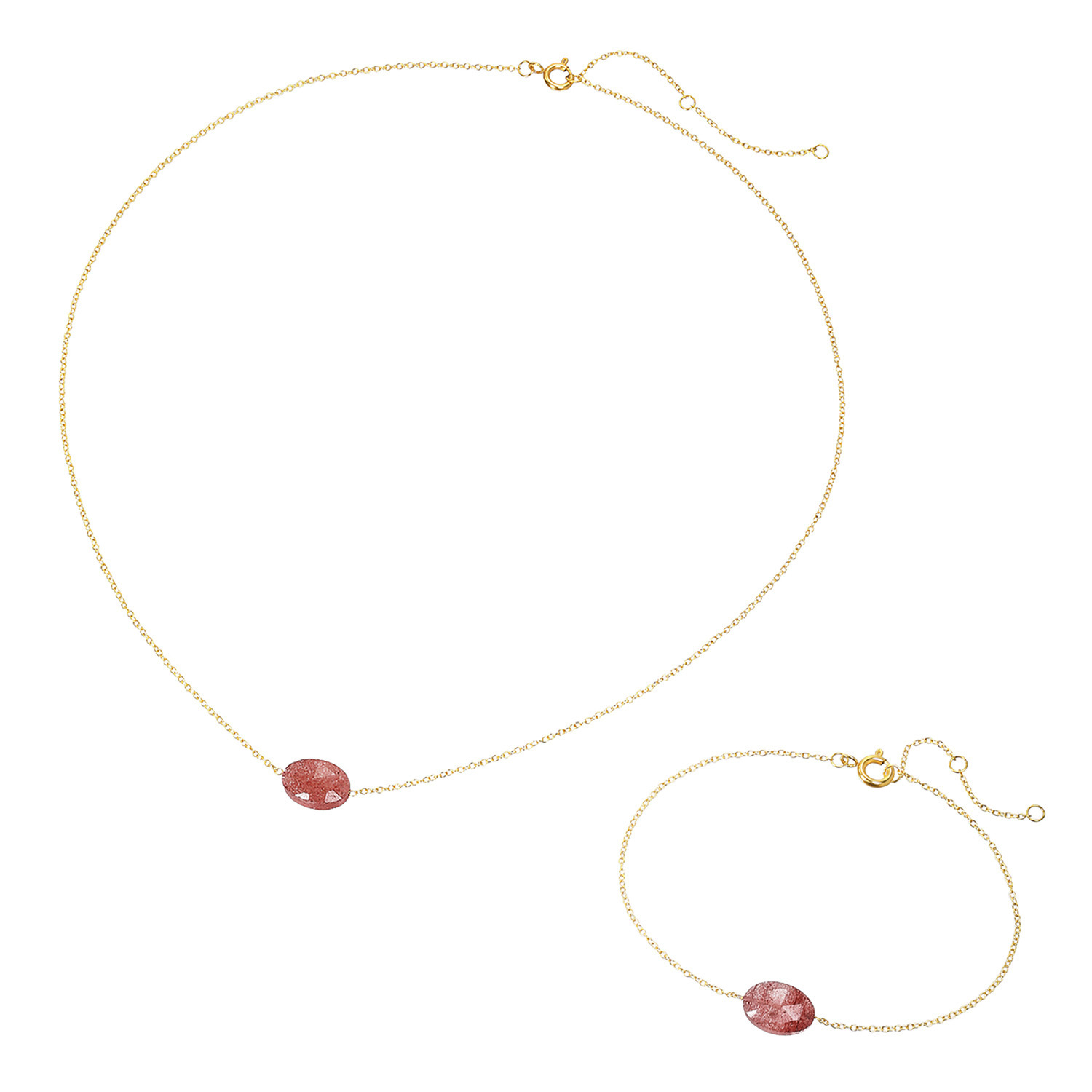 アビステ ステンレス ストロベリークォーツ オーバルネックレス＆ ブレスレットセット