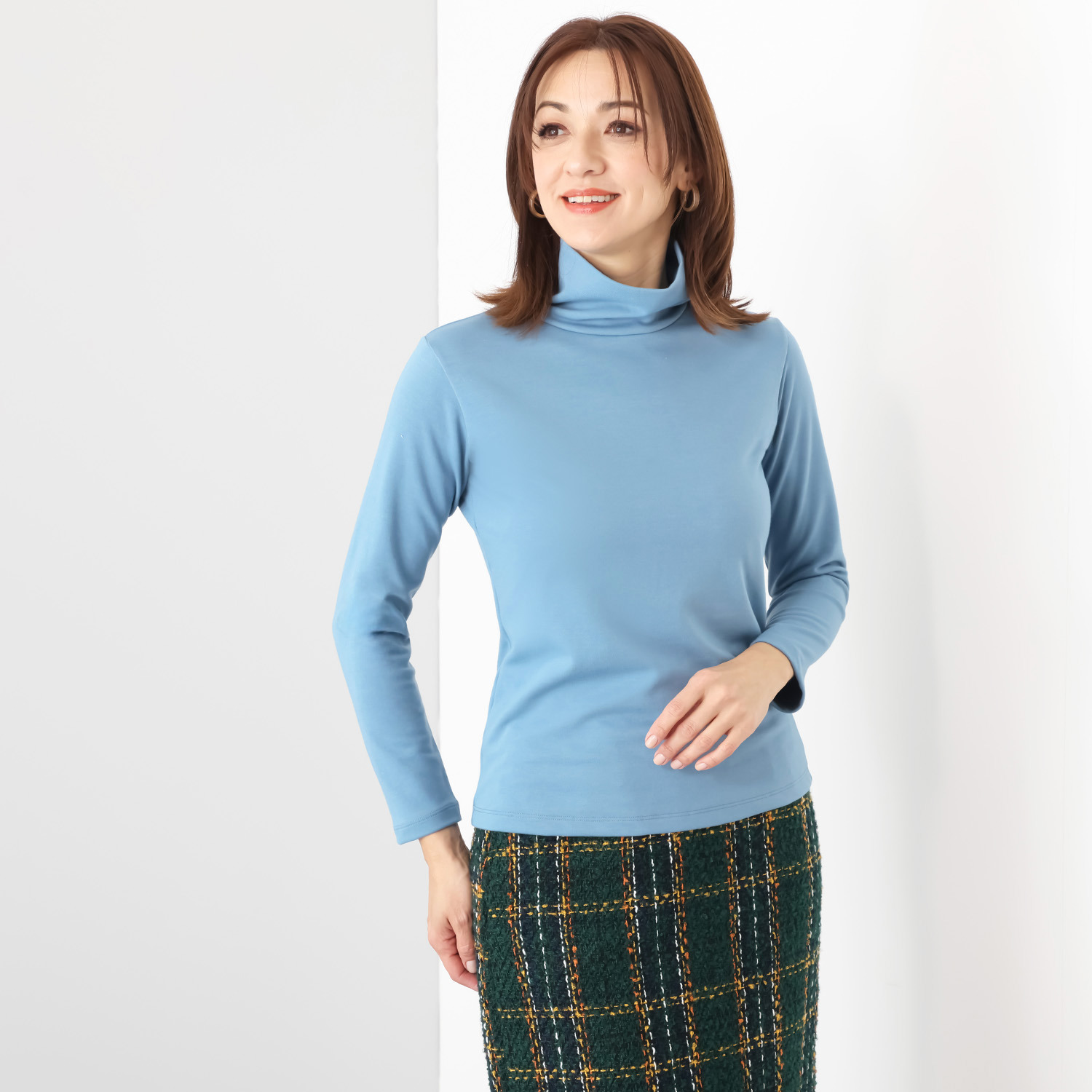 ココンライフ　ドゥ 綿・キュプラ混 “ペアクール”スムース ハイネックプルオーバー