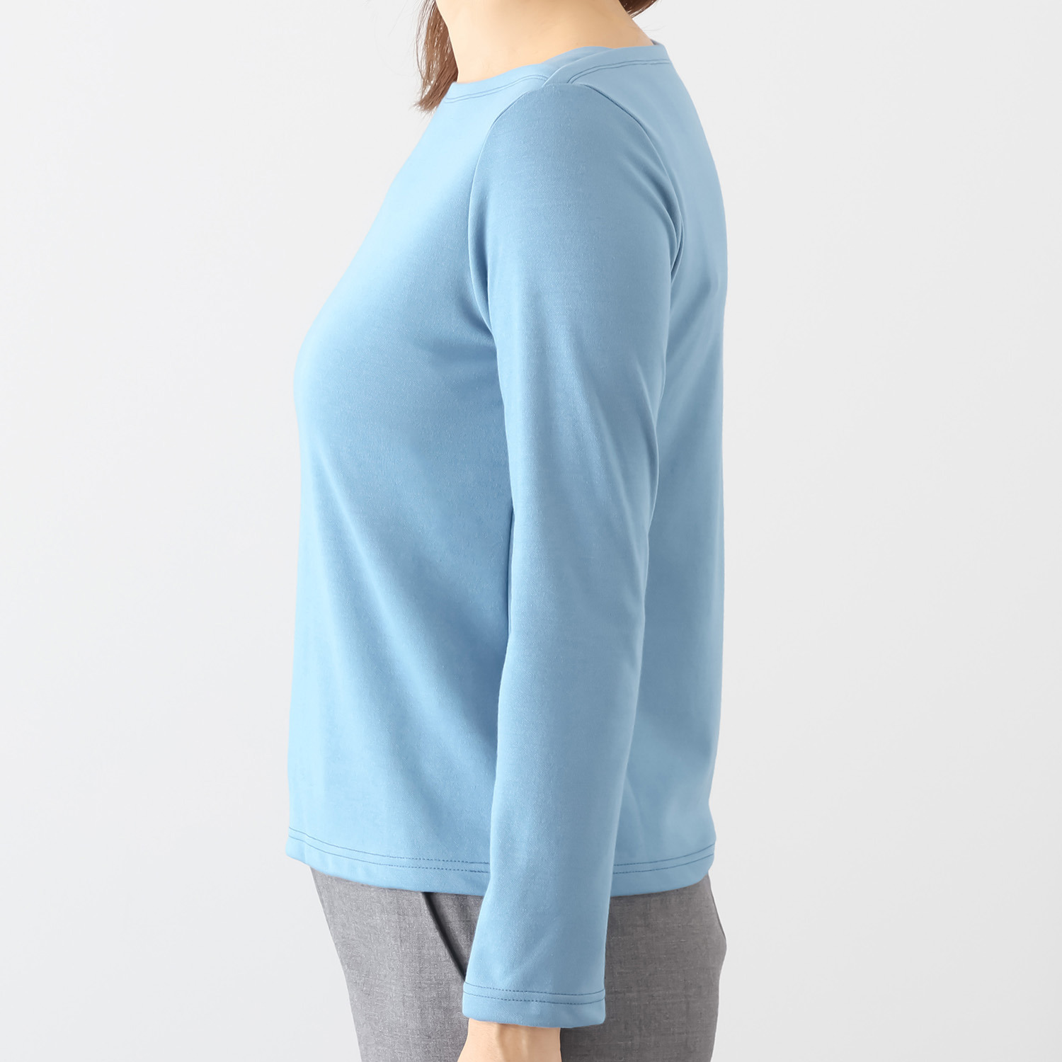 ココンライフ　ドゥ 綿・キュプラ混 “ペアクール”スムース ボートネックプルオーバー