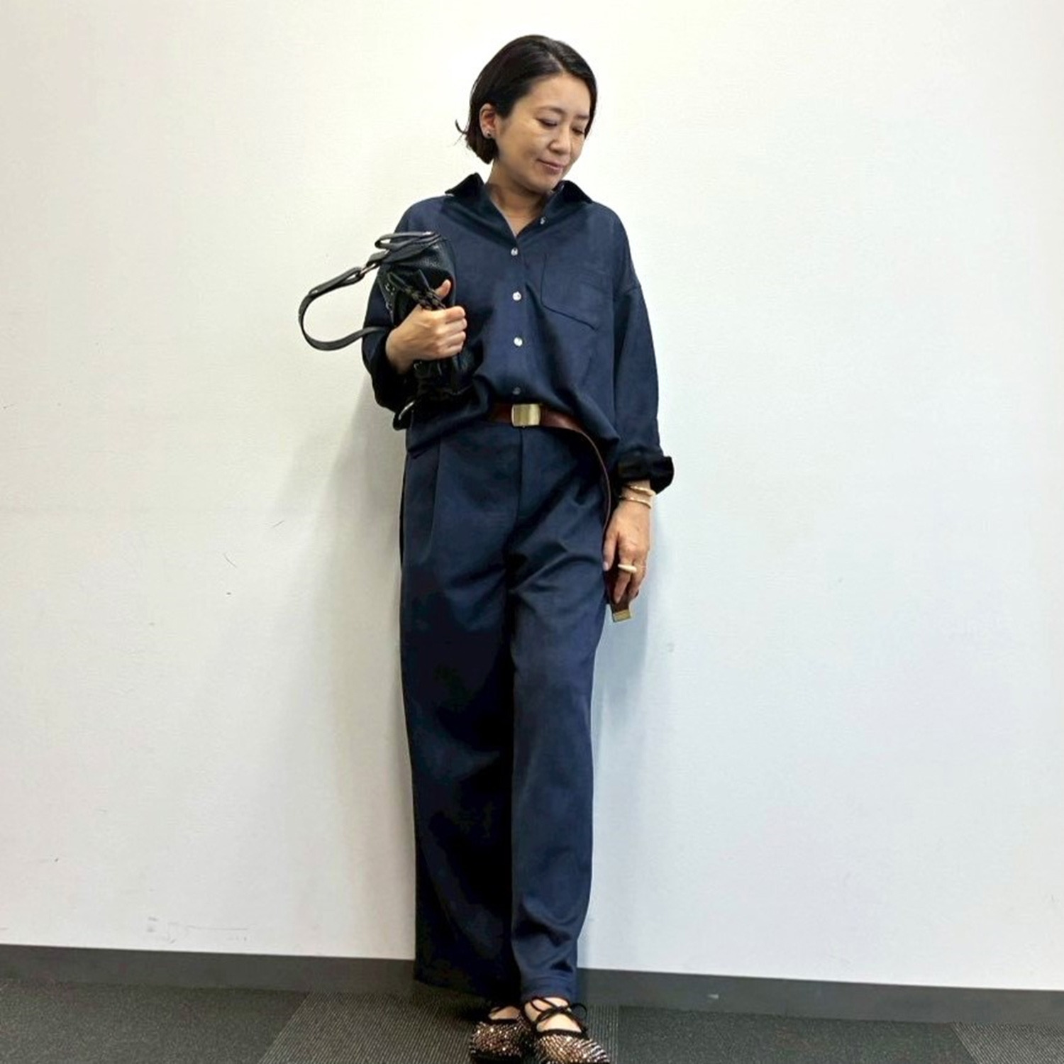 チーロ スエードタッチ タックワイドパンツ