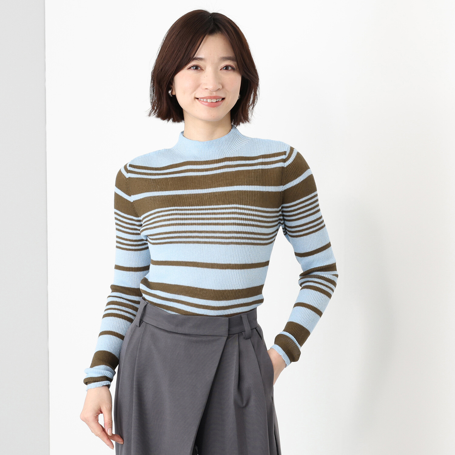 チーロ コットン混 シアーリブニット プルオーバー