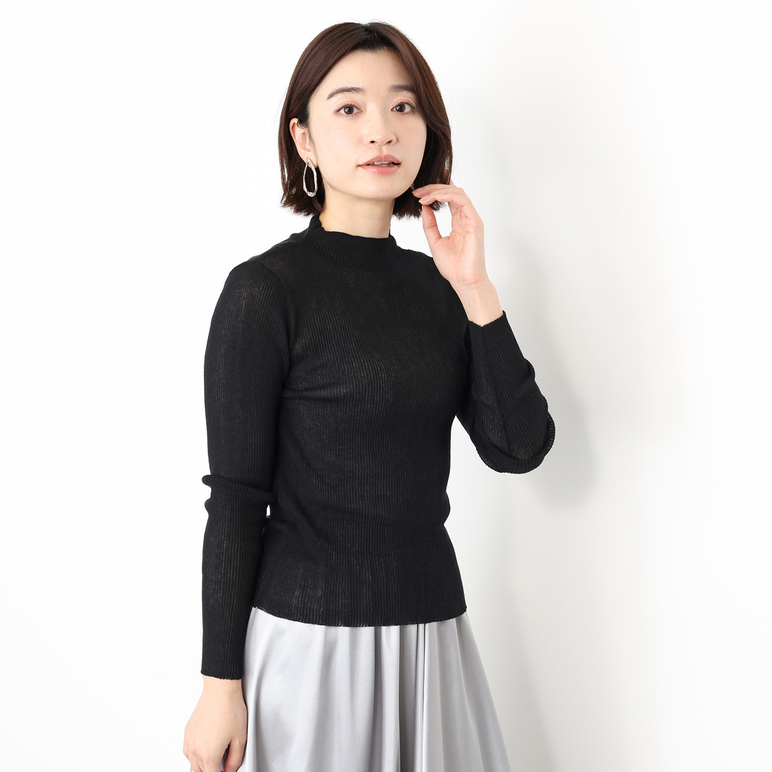 チーロ コットン混 シアーリブニット プルオーバー