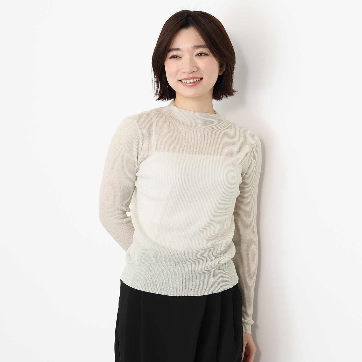 チーロ コットン混 シアーリブニット プルオーバー