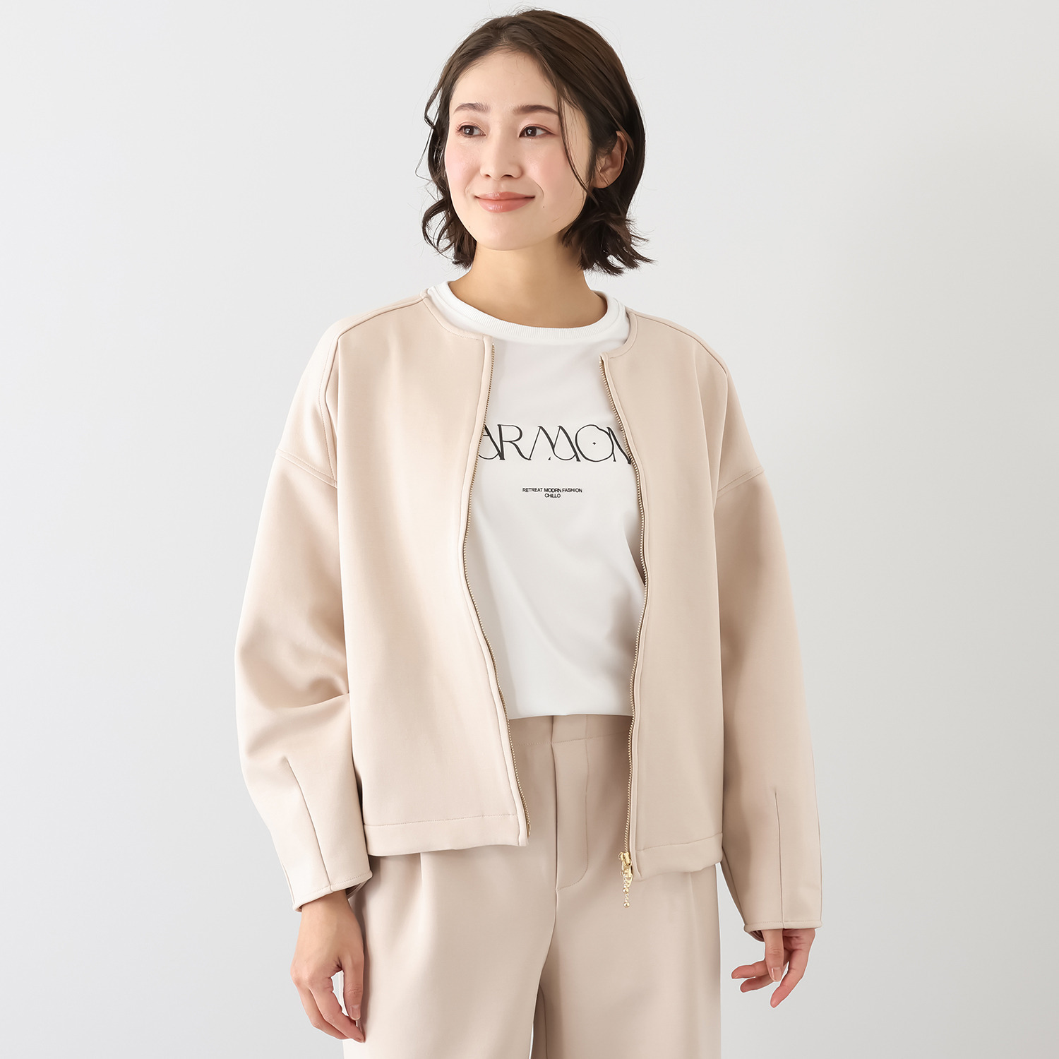 チーロ ダンボールニット ノーカラーブルゾン