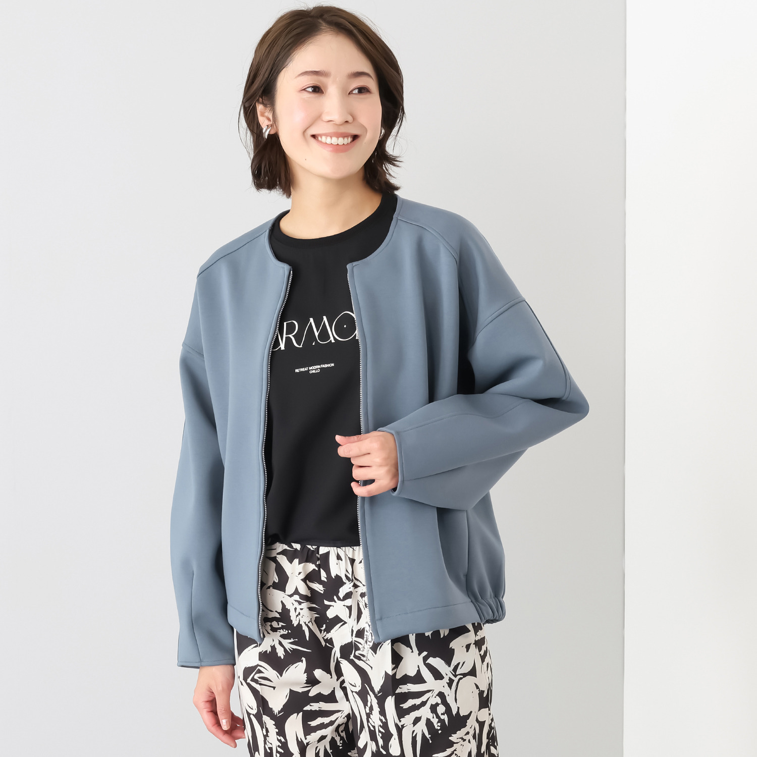 チーロ ダンボールニット ノーカラーブルゾン