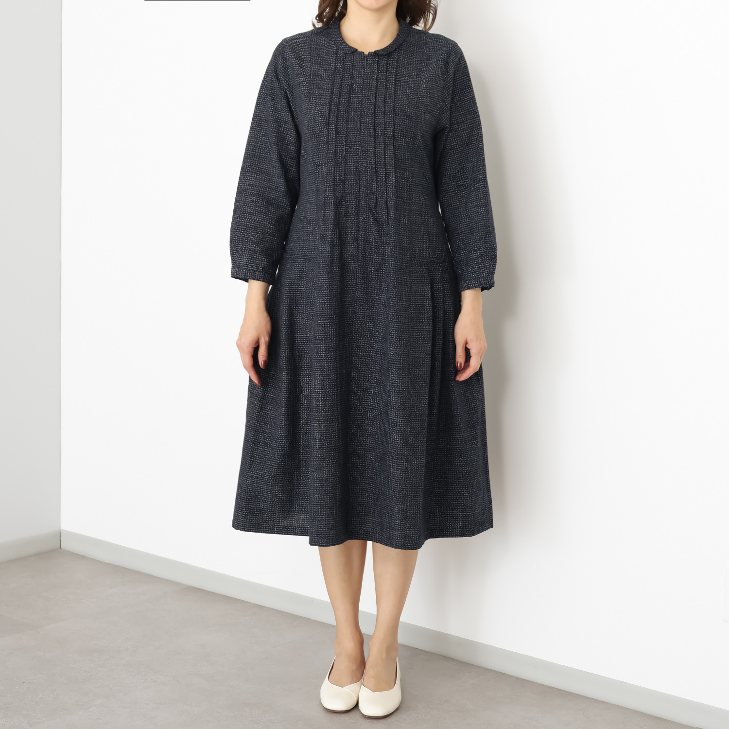 オカモト商店 儀右ヱ門 久留米かすり タックワンピース