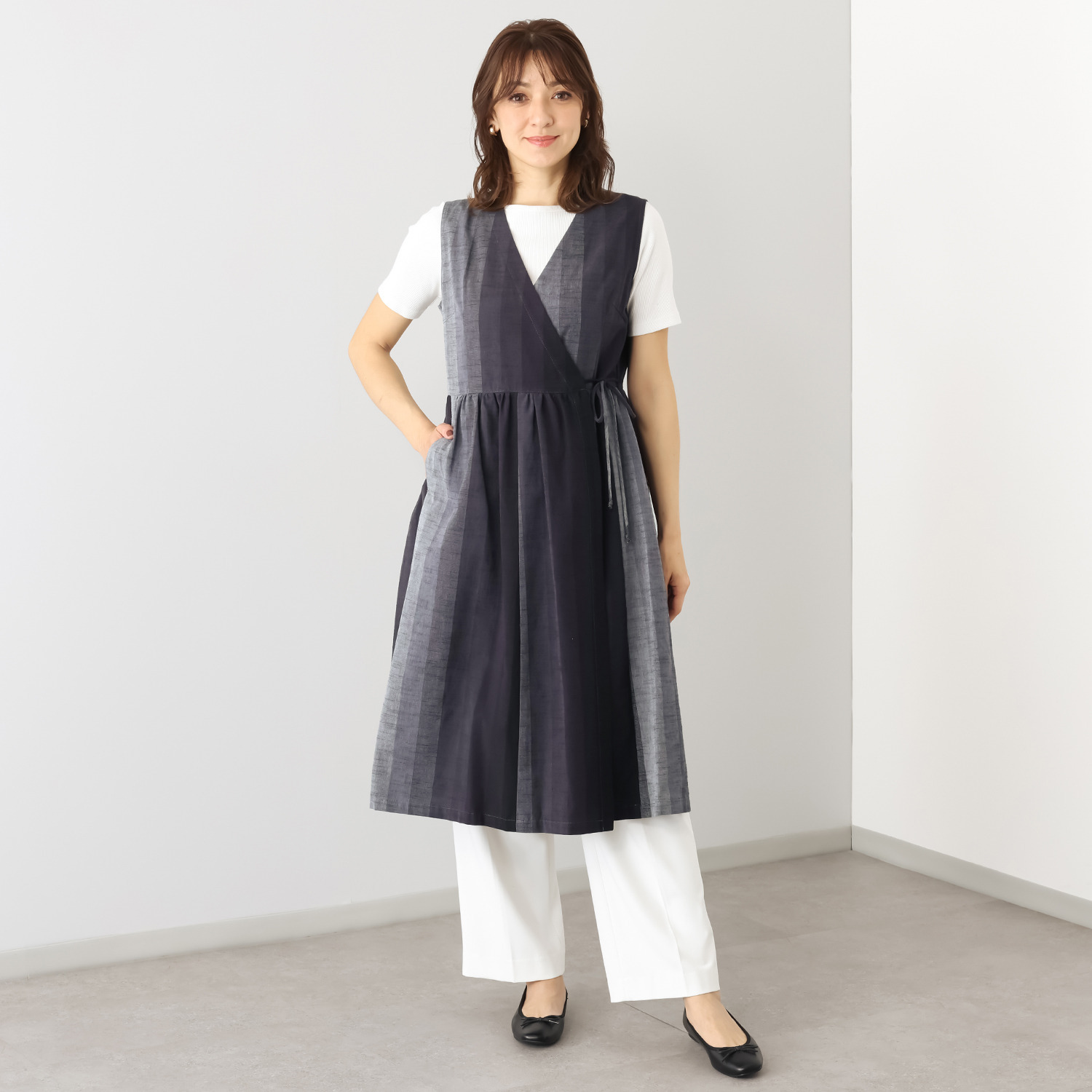 オカモト商店 儀右ヱ門 久留米かすり ロングジレ