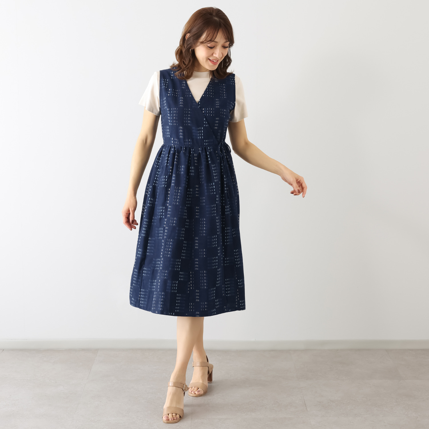 オカモト商店 儀右ヱ門 久留米かすり ロングジレ