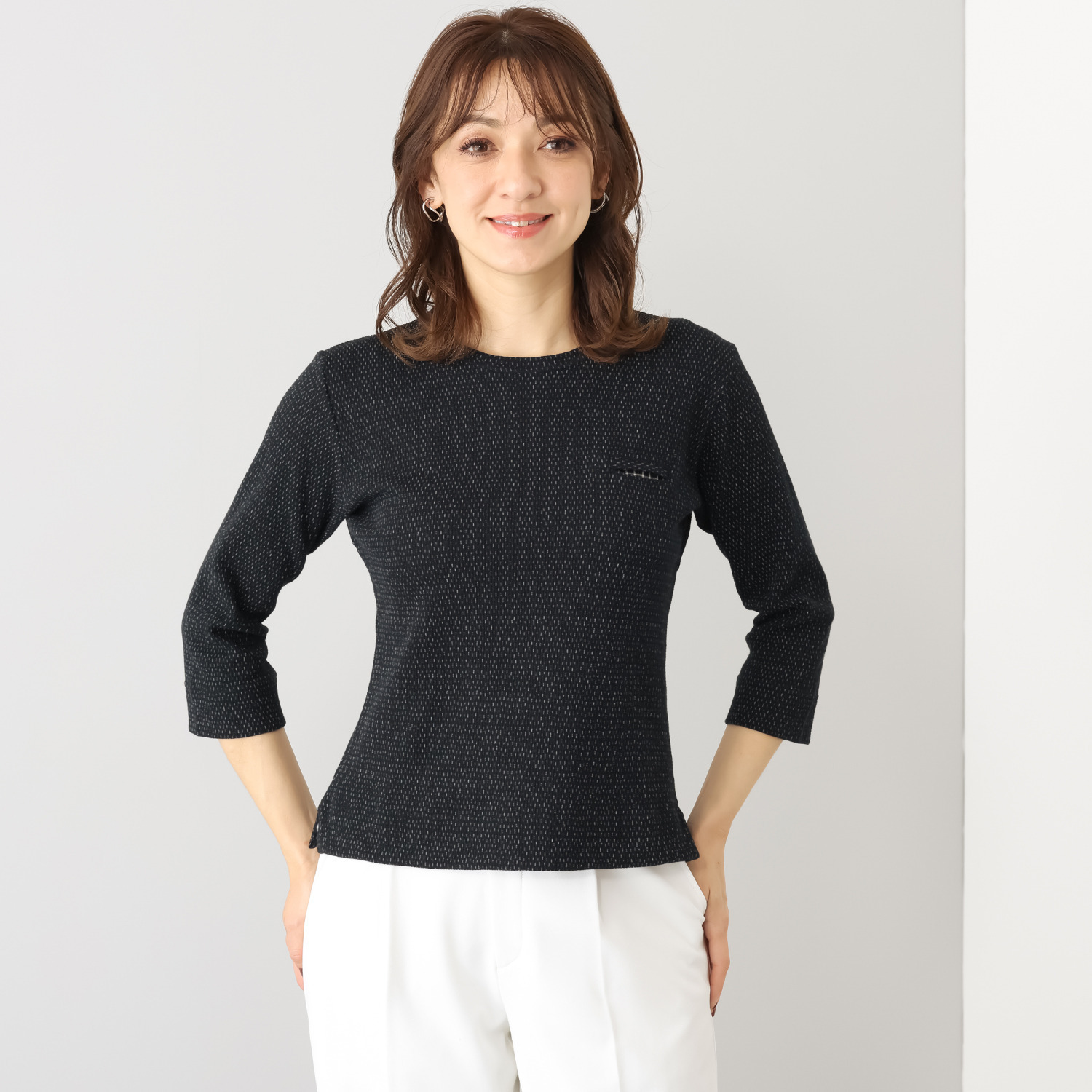 オカモト商店 米粒 ワッフル素材 七分袖カットソー