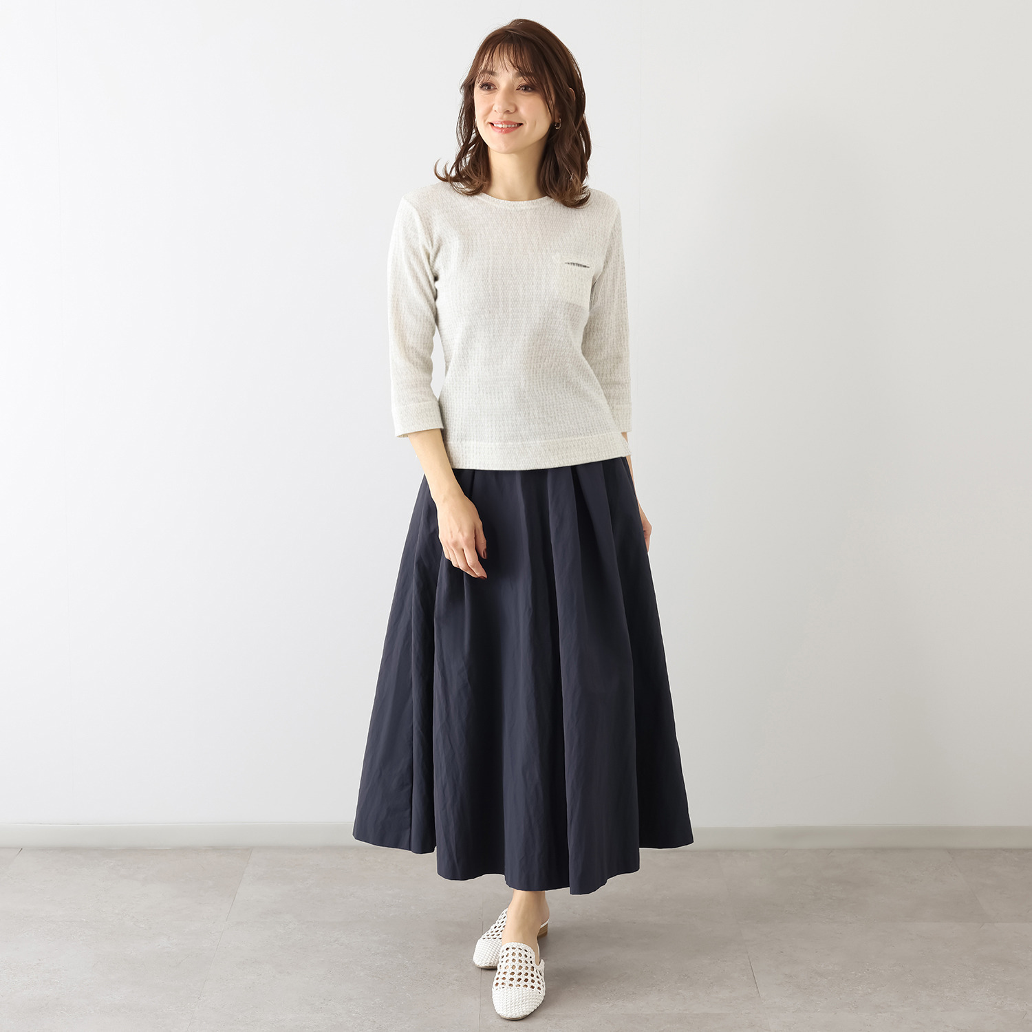 オカモト商店 米粒 ワッフル素材 七分袖カットソー